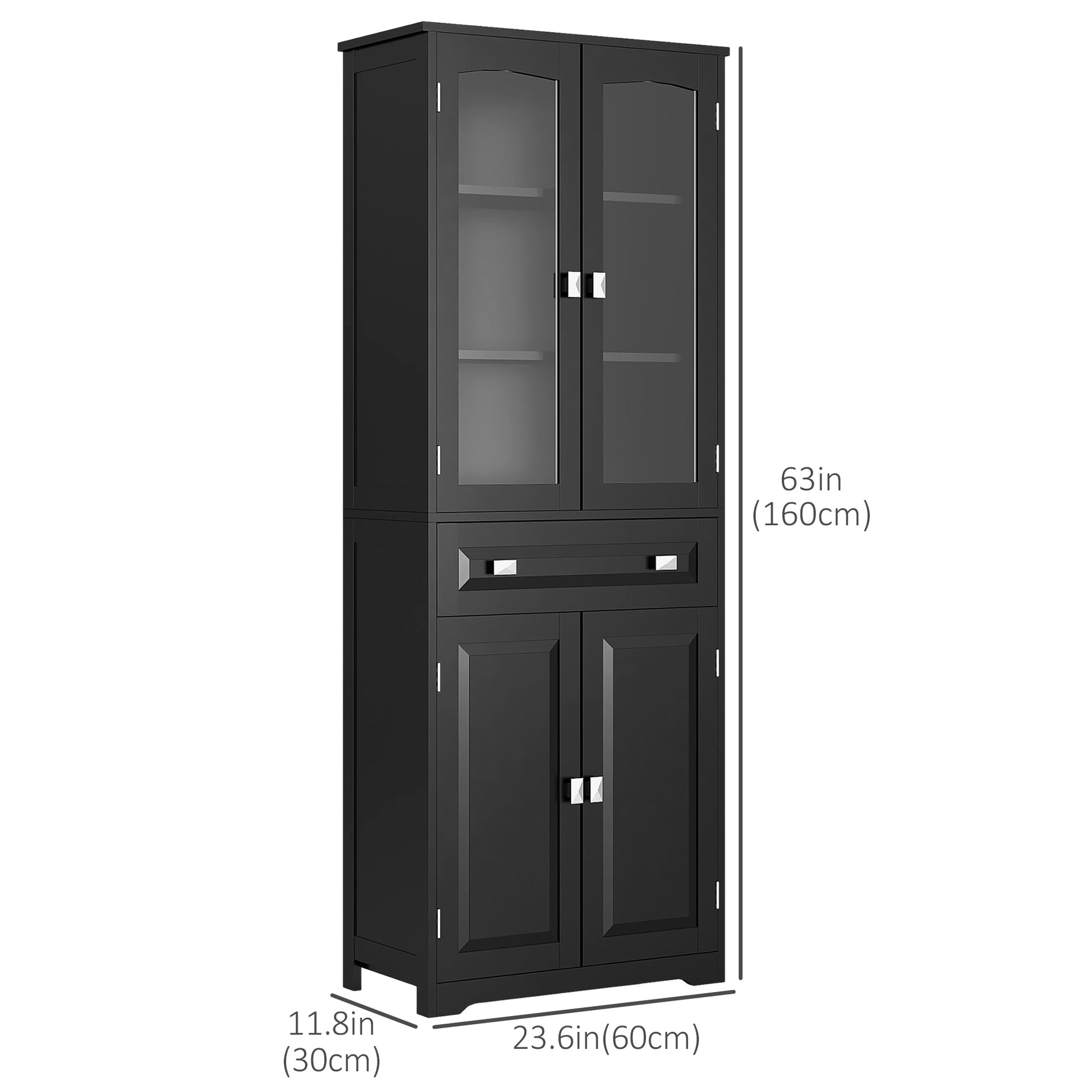 63" 4-Door Kitchen Pantry Cabinet, Freestanding Storage Cabinet Cupboard with Adjustable Shelves, Black-DECOROLALA
