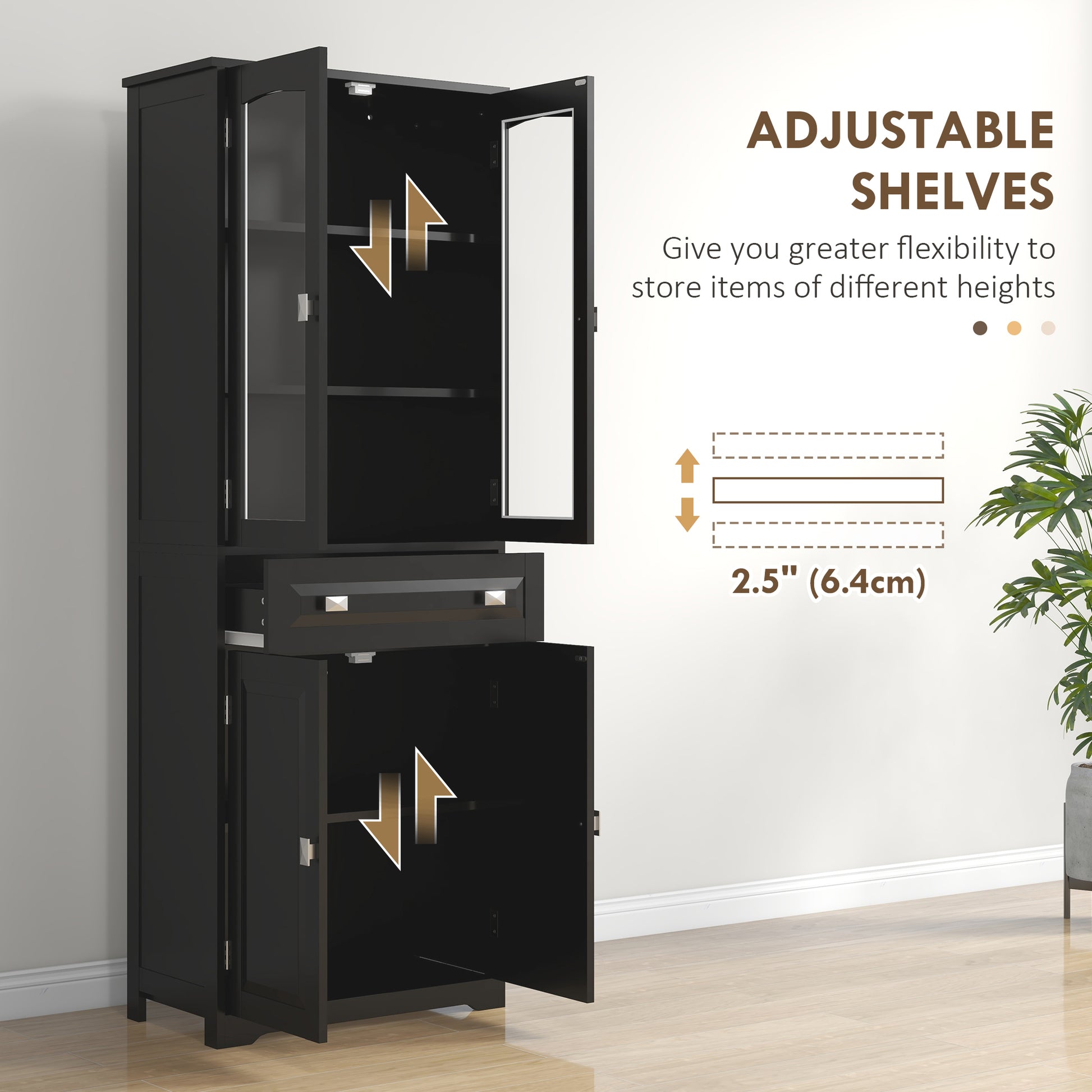 63" 4-Door Kitchen Pantry Cabinet, Freestanding Storage Cabinet Cupboard with Adjustable Shelves, Black-DECOROLALA