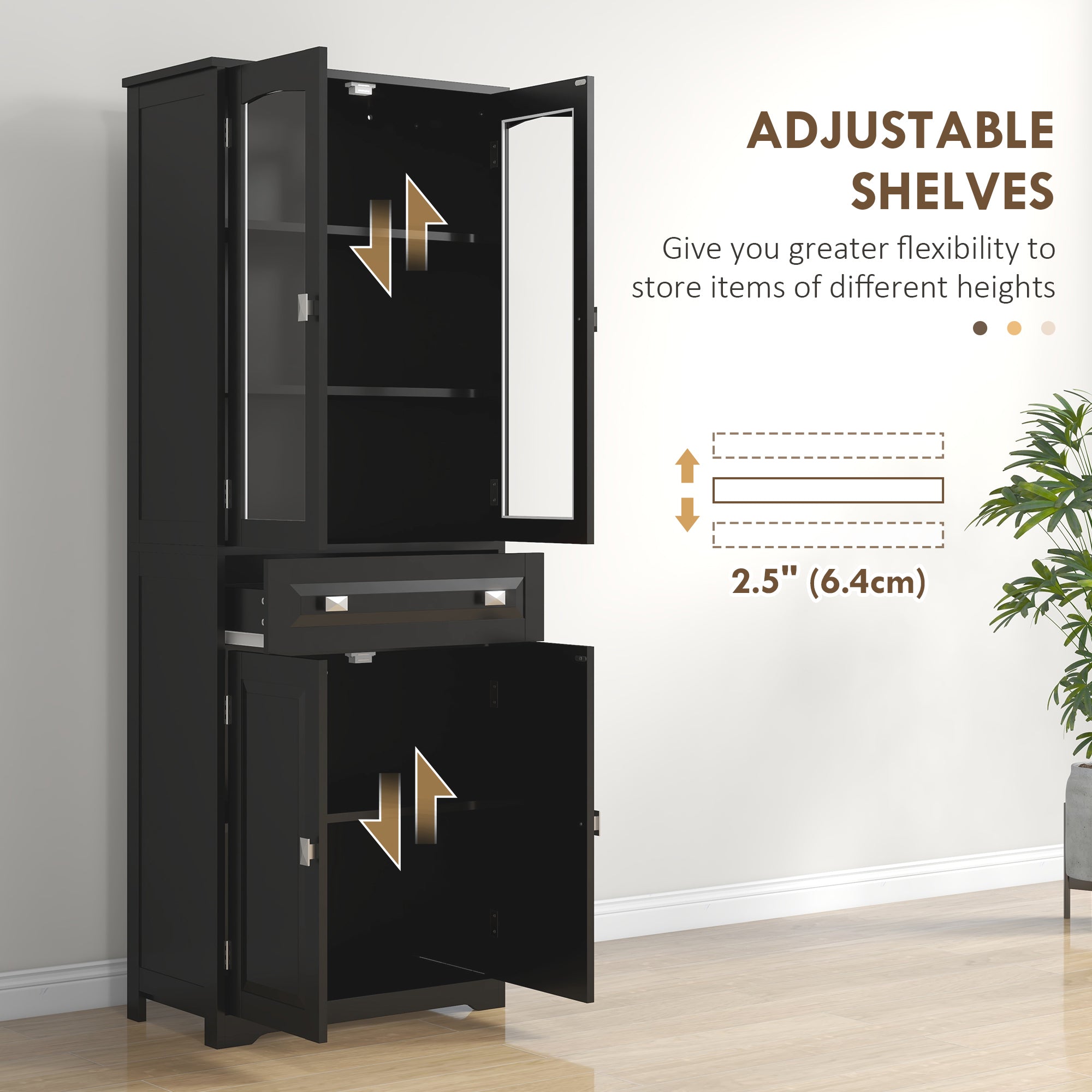 63" 4-Door Kitchen Pantry Cabinet, Freestanding Storage Cabinet Cupboard with Adjustable Shelves, Black-DECOROLALA