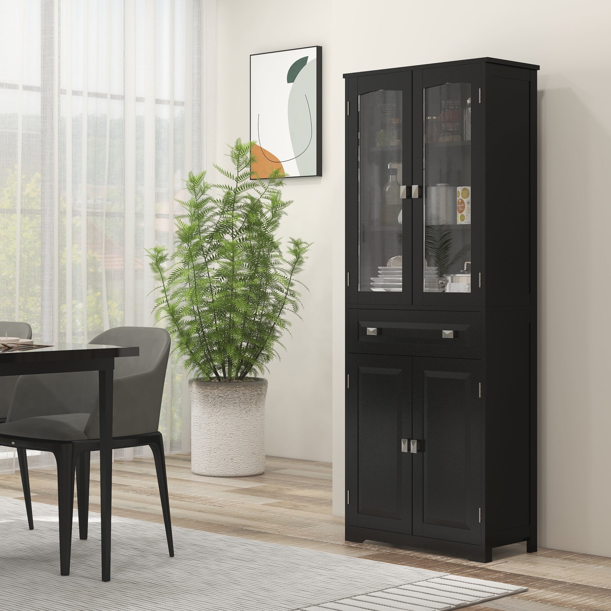 63" 4-Door Kitchen Pantry Cabinet, Freestanding Storage Cabinet Cupboard with Adjustable Shelves, Black-DECOROLALA