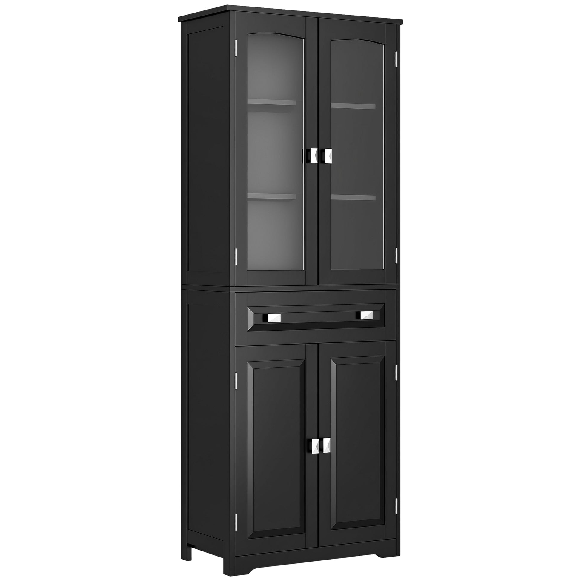 63" 4-Door Kitchen Pantry Cabinet, Freestanding Storage Cabinet Cupboard with Adjustable Shelves, Black-DECOROLALA