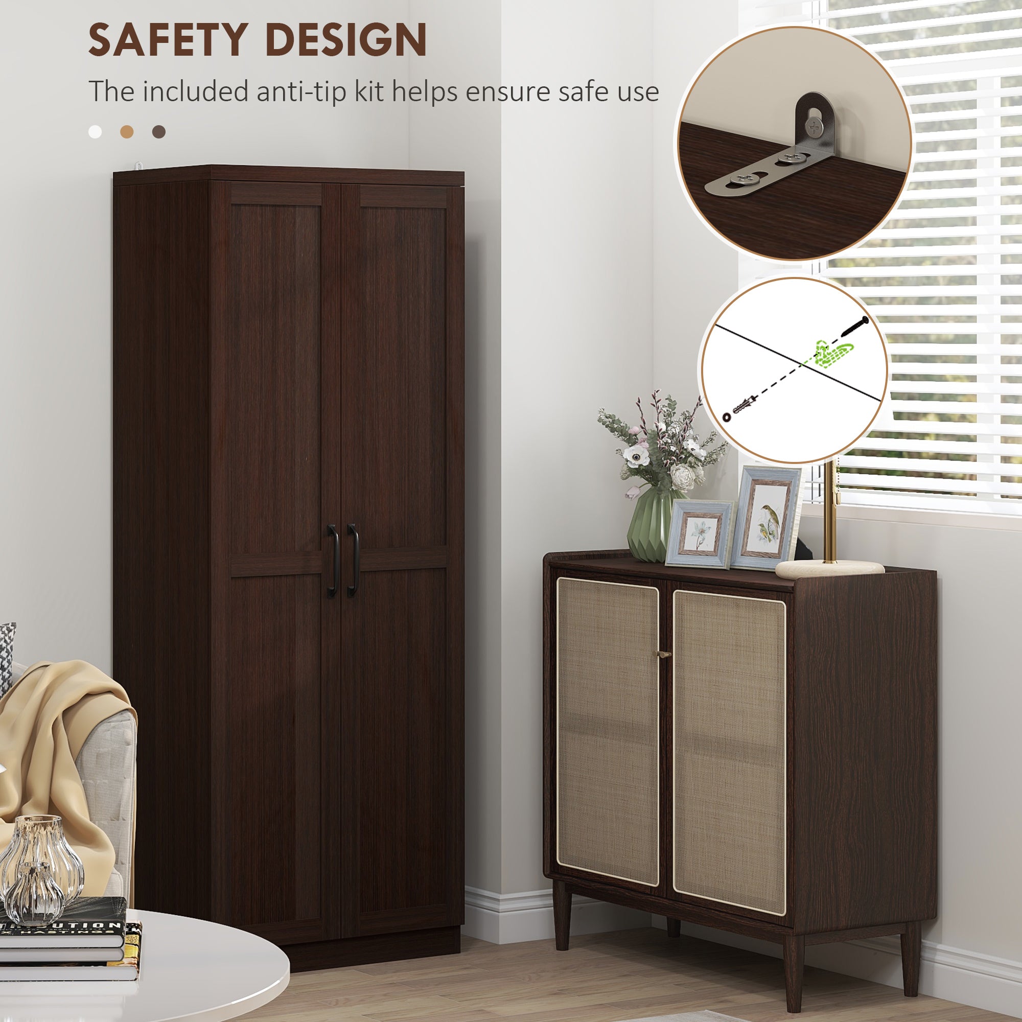 63" 5-Tier Kitchen Pantry Cabinet, Dark Brown Adjustable Shelves-DECOROLALA