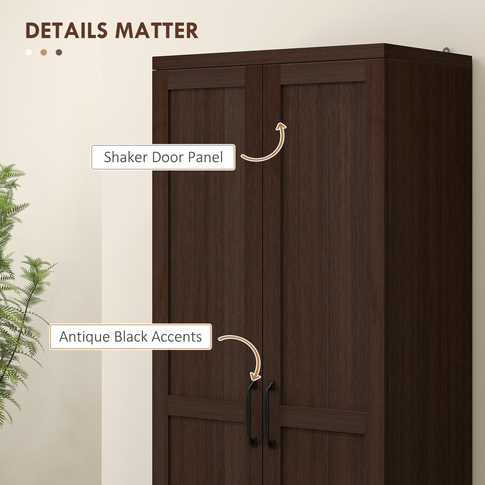 63" 5-Tier Kitchen Pantry Cabinet, Dark Brown Adjustable Shelves-DECOROLALA