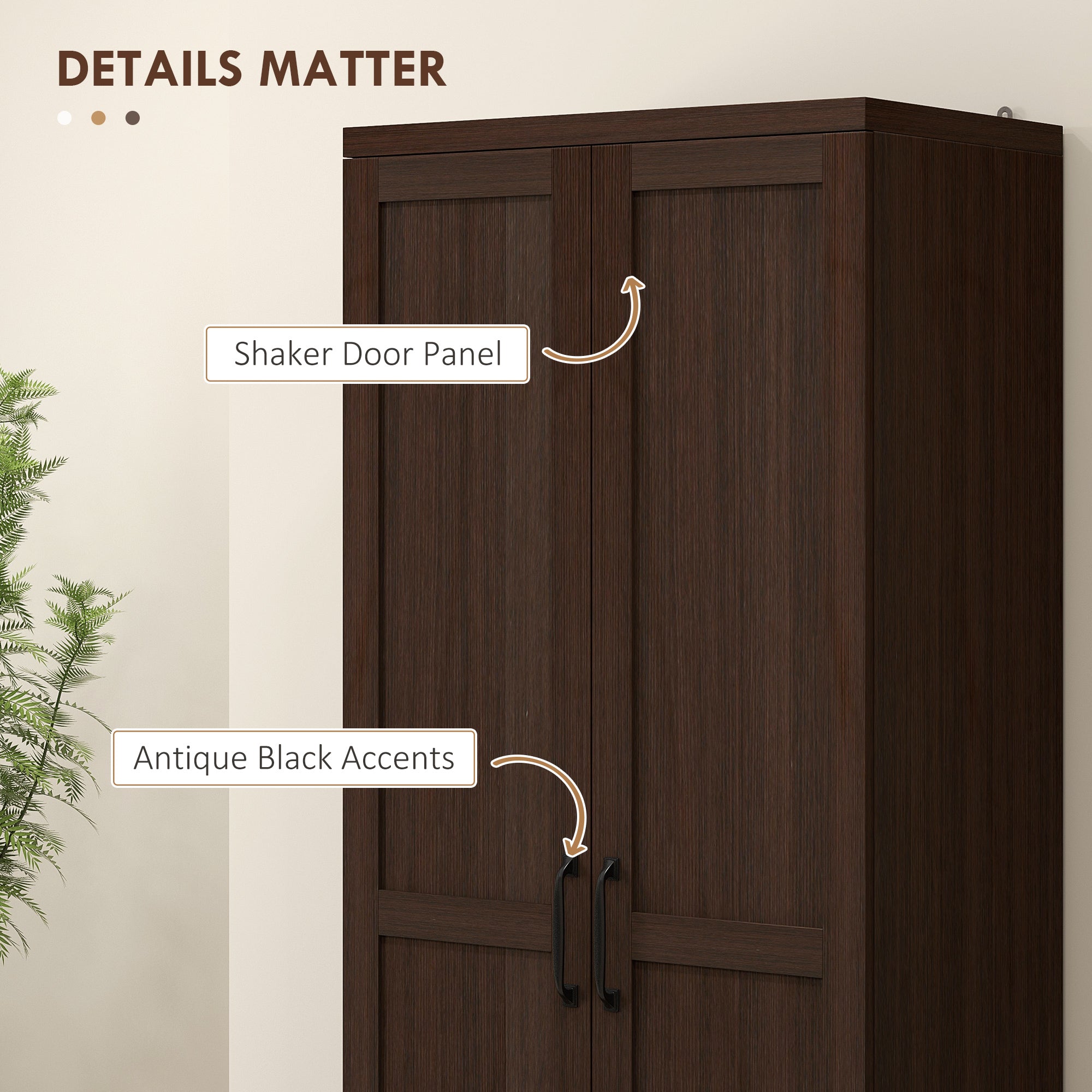 63" 5-Tier Kitchen Pantry Cabinet, Dark Brown Adjustable Shelves-DECOROLALA