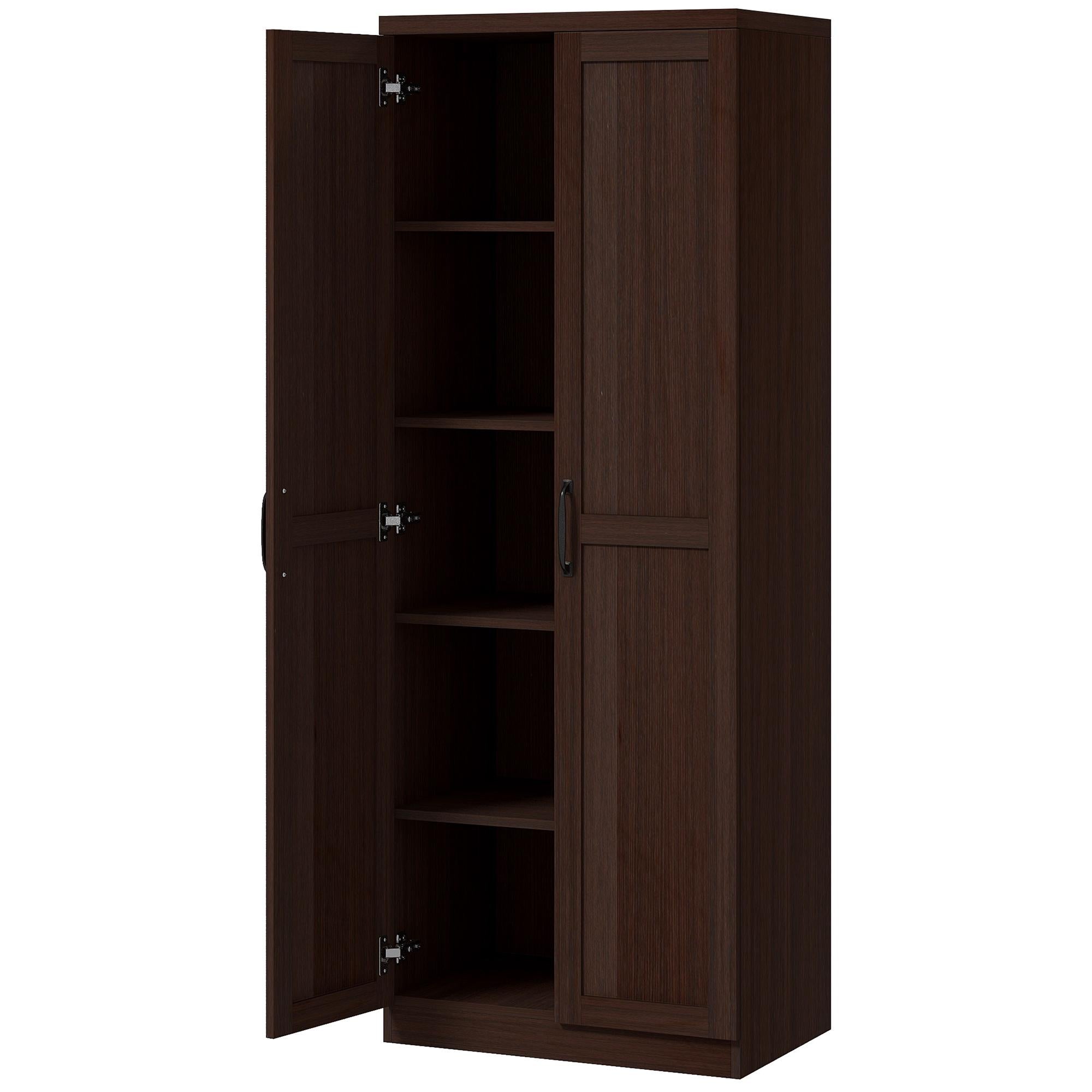 63" 5-Tier Kitchen Pantry Cabinet, Dark Brown Adjustable Shelves-DECOROLALA