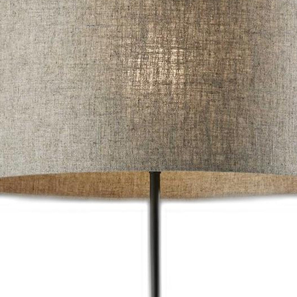 63" Beige And Black Floor Lamp With Beige Fabric Drum Shade-Floor Lamps-DECOROLALA