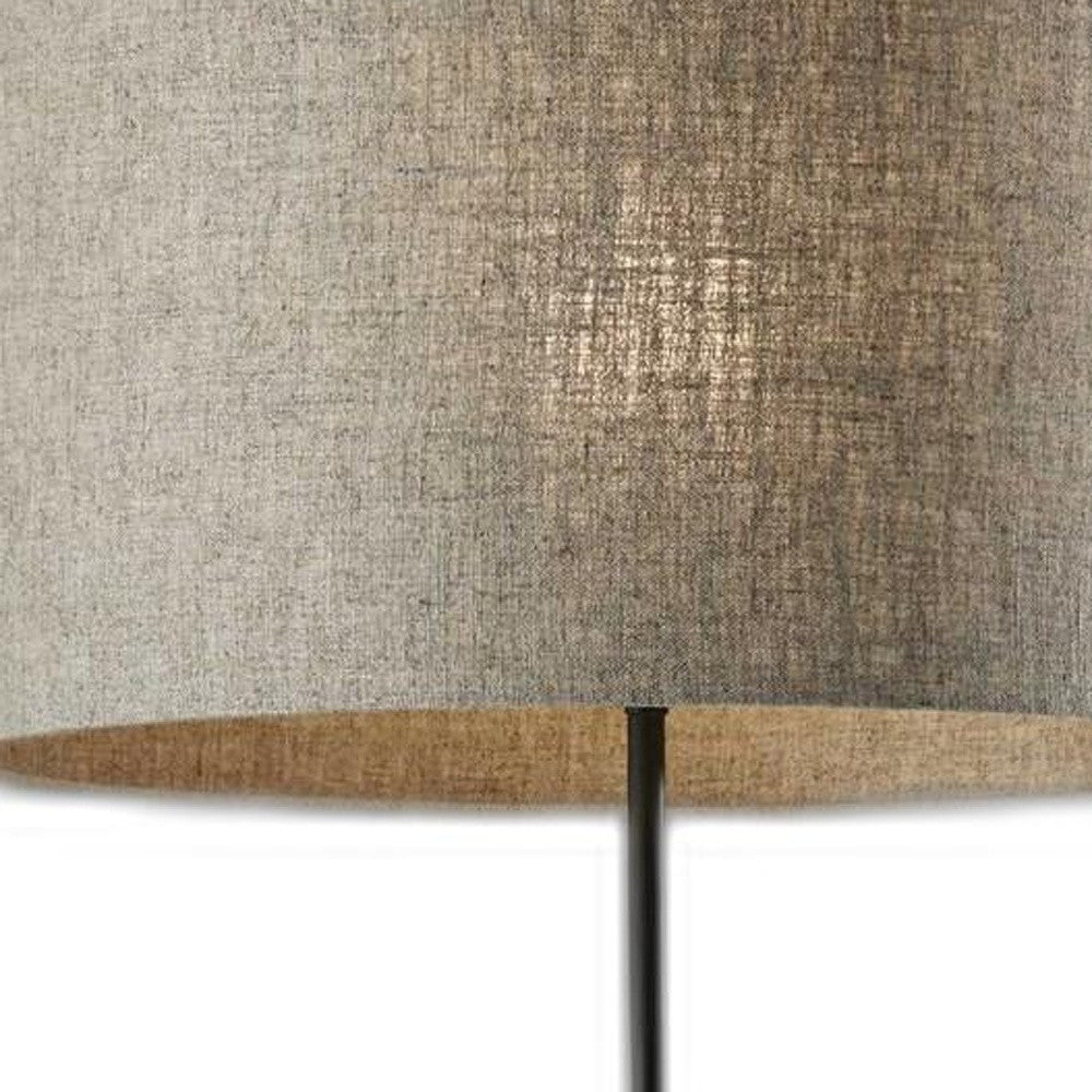 63" Beige And Black Floor Lamp With Beige Fabric Drum Shade-Floor Lamps-DECOROLALA