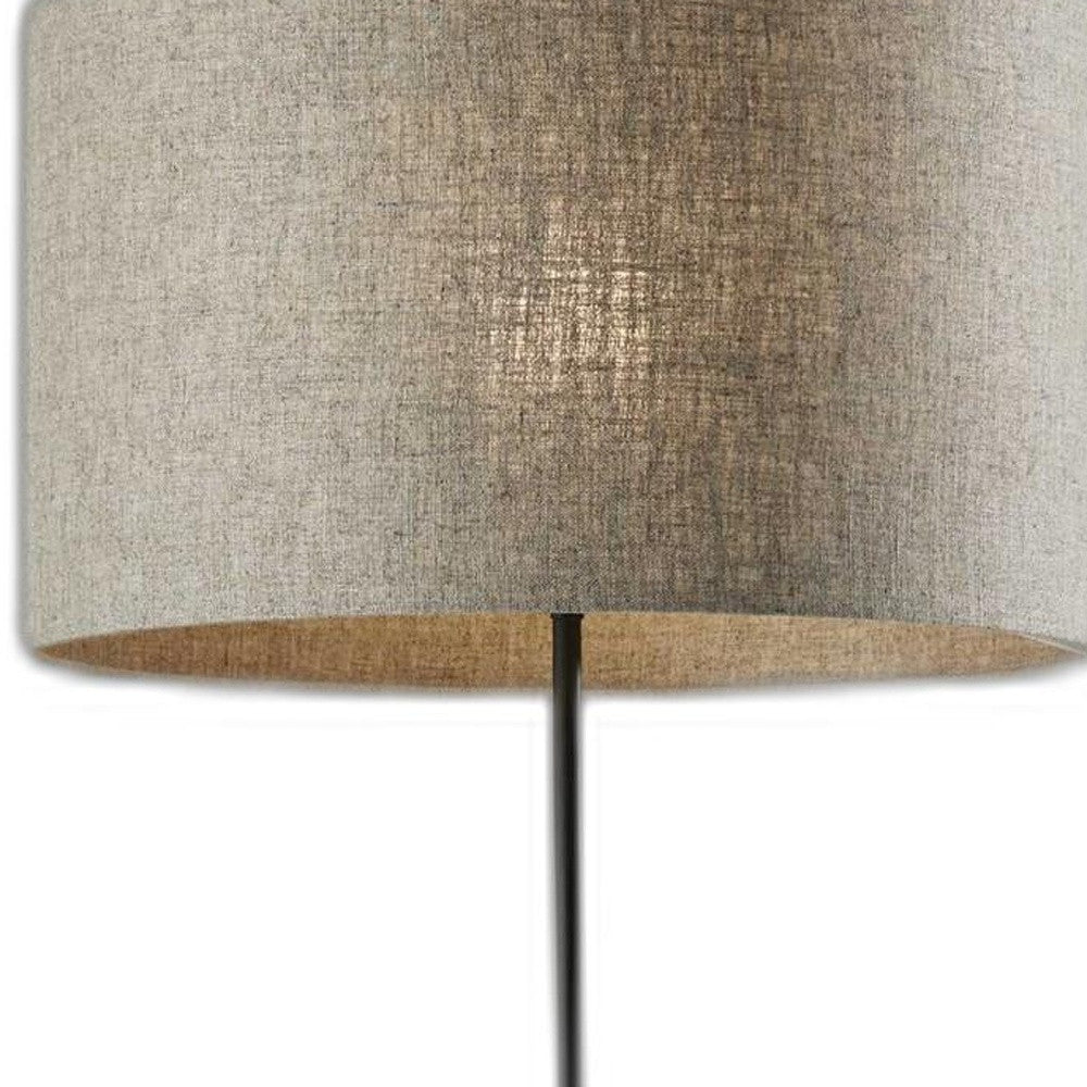 63" Beige And Black Floor Lamp With Beige Fabric Drum Shade-Floor Lamps-DECOROLALA