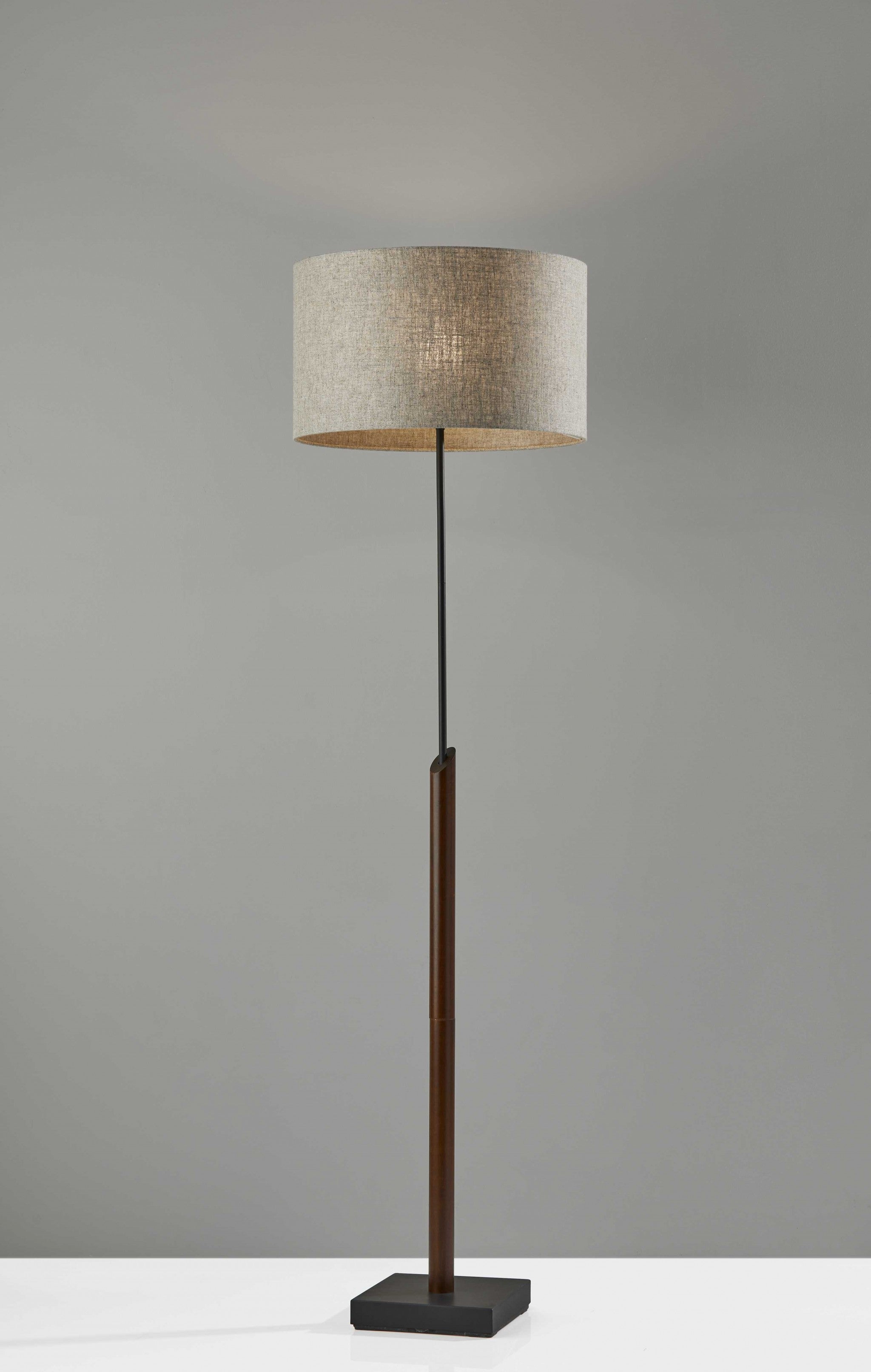 63" Beige And Black Floor Lamp With Beige Fabric Drum Shade-Floor Lamps-DECOROLALA