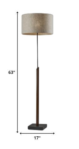 63" Beige And Black Floor Lamp With Beige Fabric Drum Shade-Floor Lamps-DECOROLALA