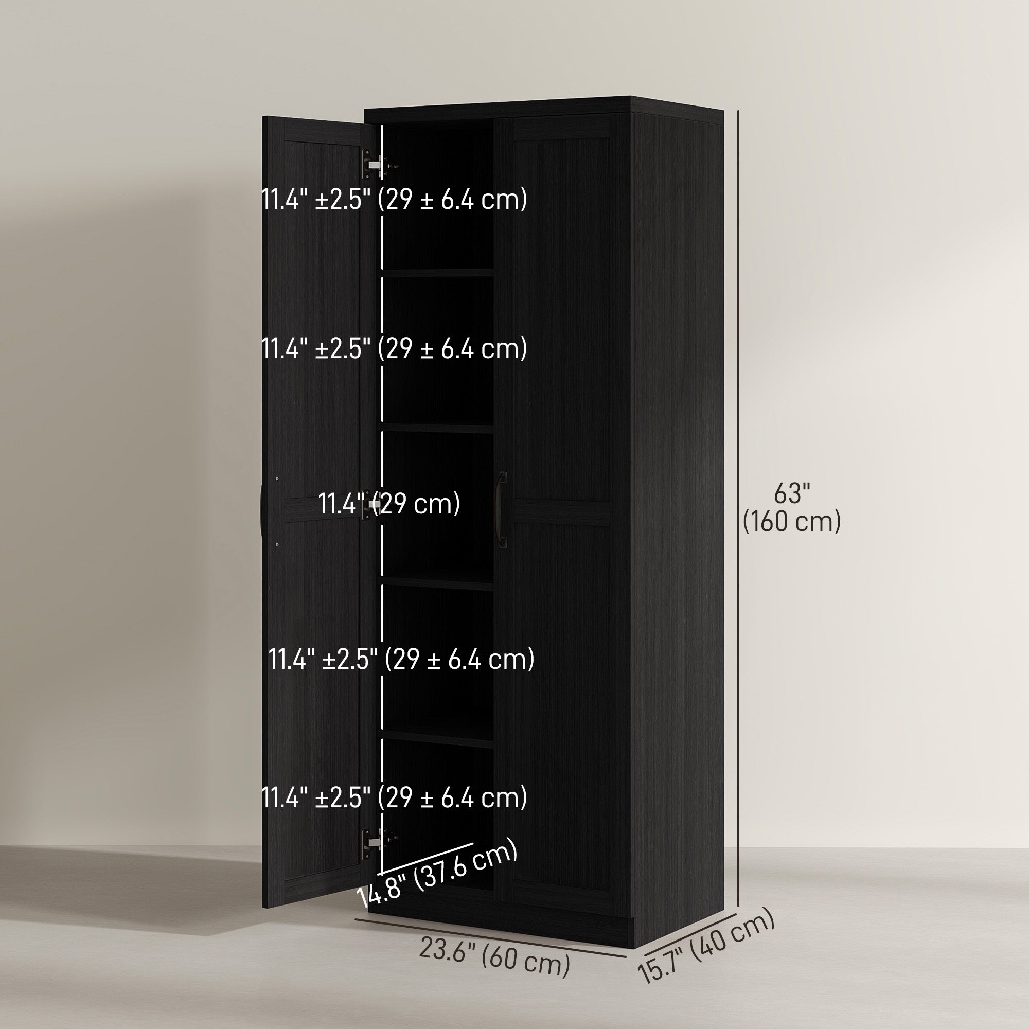 63" Black 5-Tier Kitchen Pantry Cabinet with Adjustable Shelves-DECOROLALA