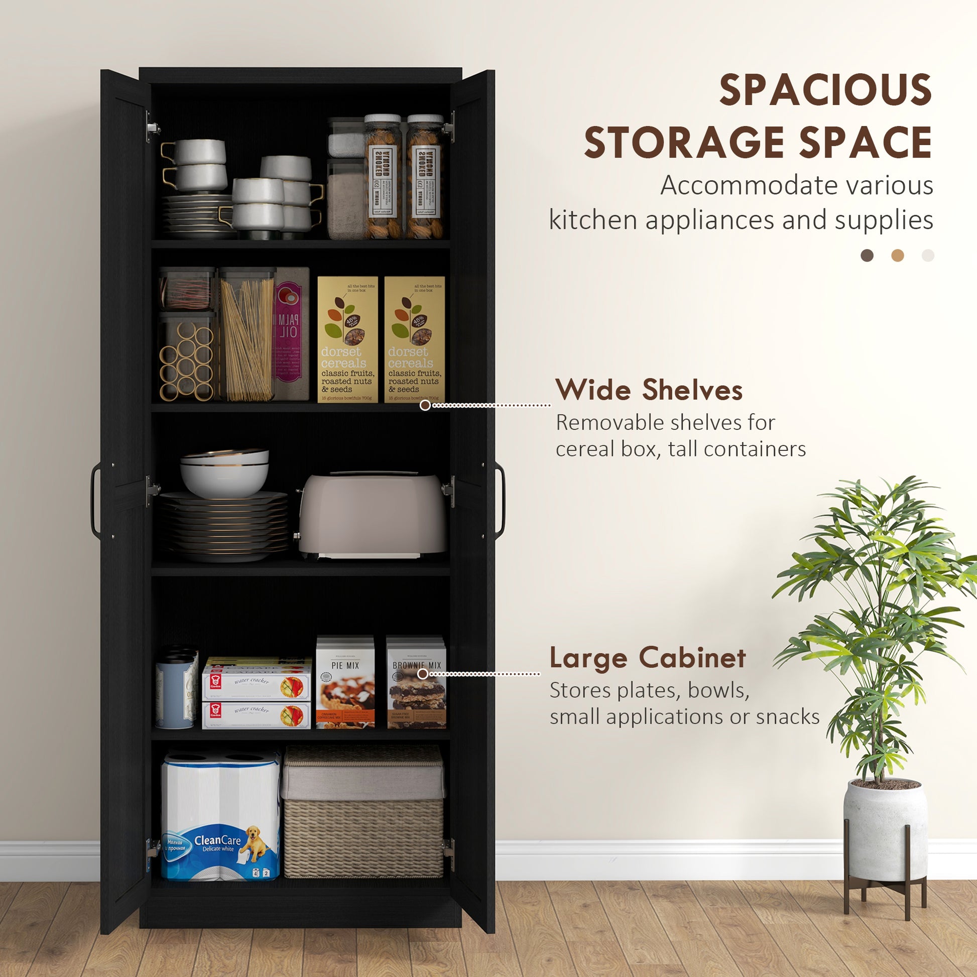 63" Black 5-Tier Kitchen Pantry Cabinet with Adjustable Shelves-DECOROLALA