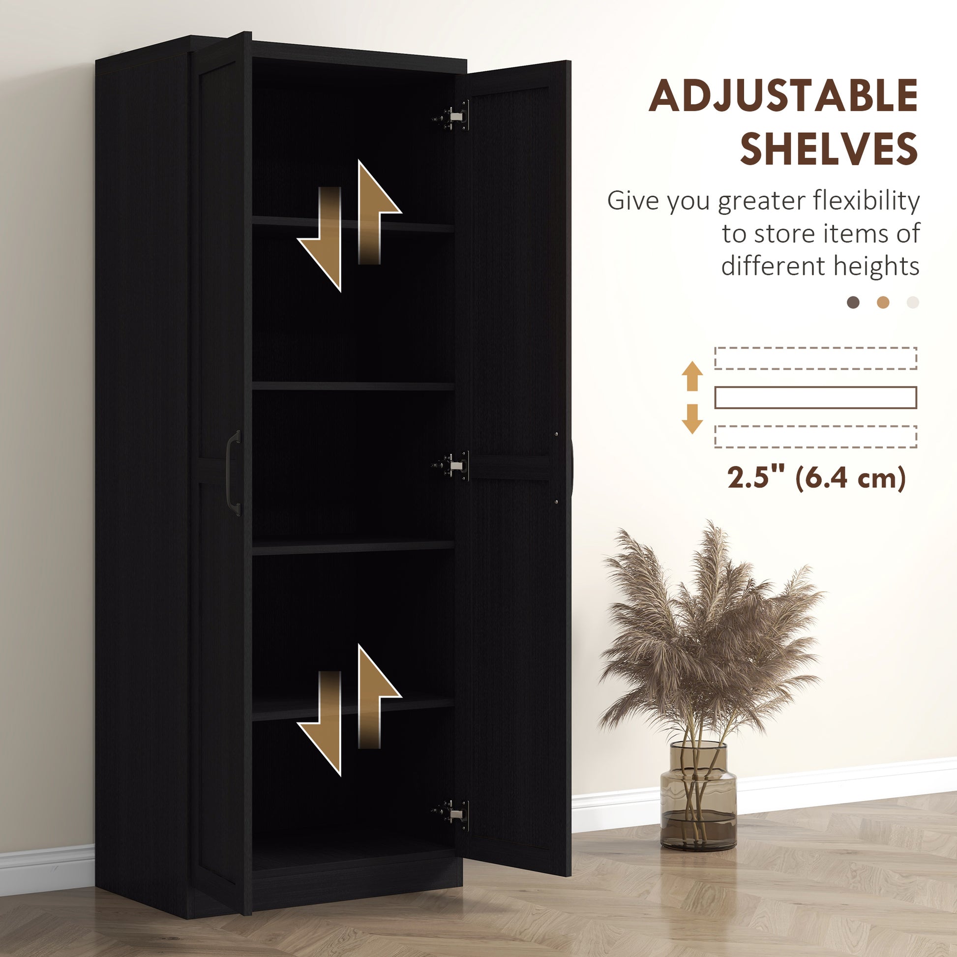 63" Black 5-Tier Kitchen Pantry Cabinet with Adjustable Shelves-DECOROLALA
