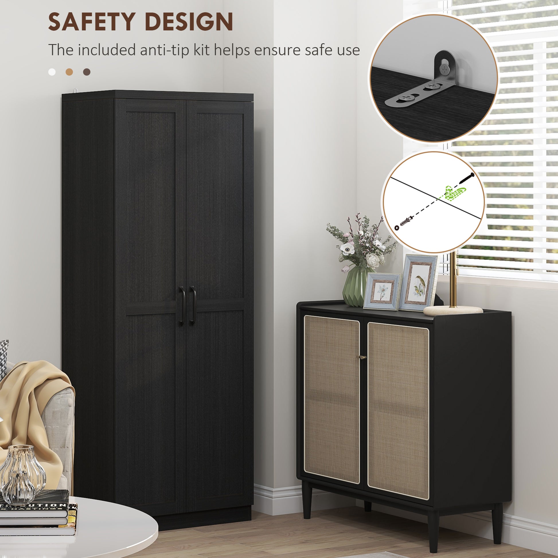 63" Black 5-Tier Kitchen Pantry Cabinet with Adjustable Shelves-DECOROLALA