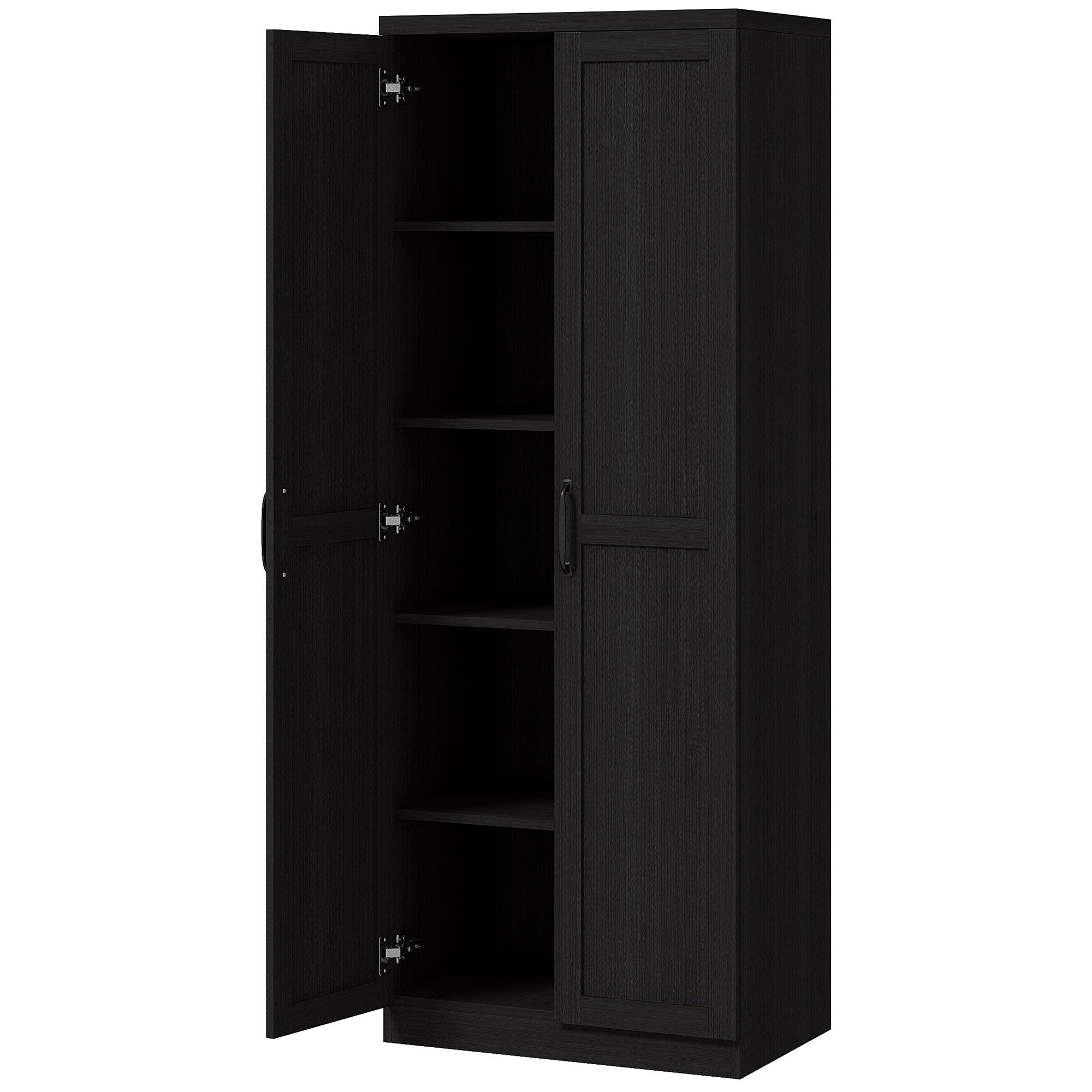 63" Black 5-Tier Kitchen Pantry Cabinet with Adjustable Shelves-DECOROLALA