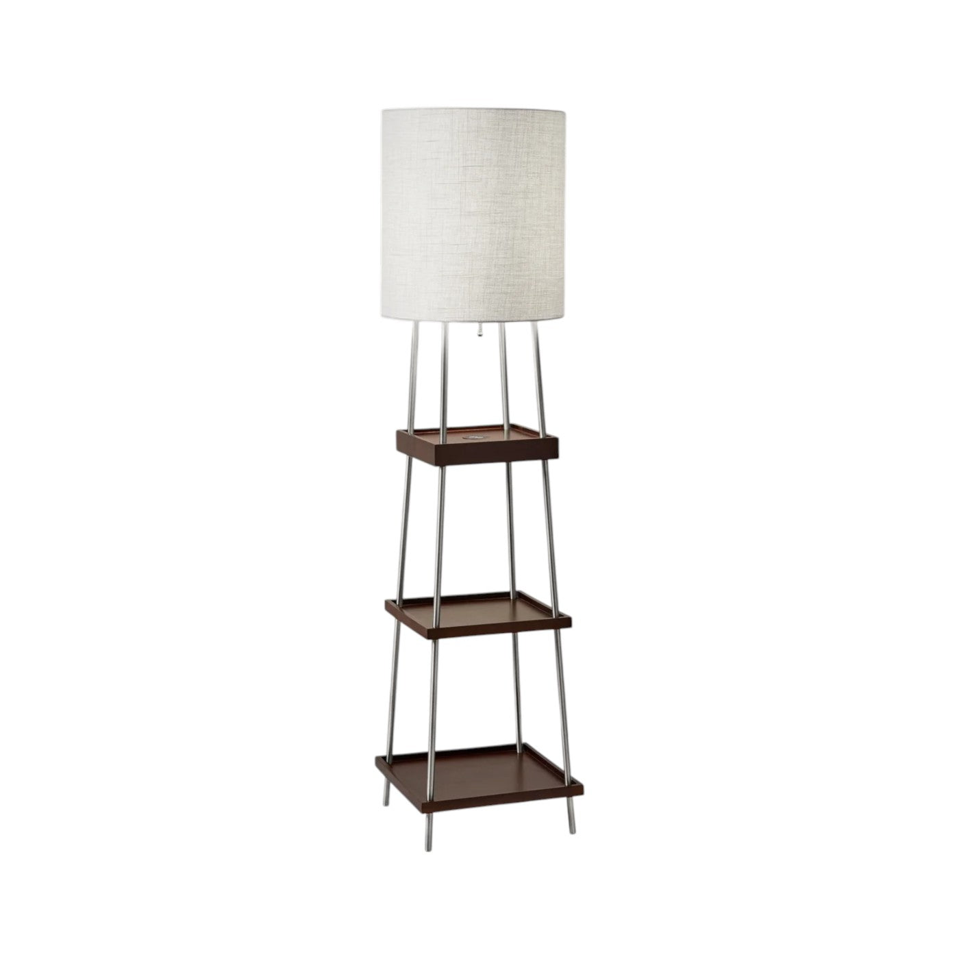 63" Brown And White Column Floor Lamp With White Fabric Drum Shade-Floor Lamps-DECOROLALA