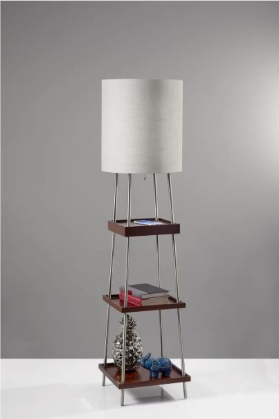 63" Brown And White Column Floor Lamp With White Fabric Drum Shade-Floor Lamps-DECOROLALA