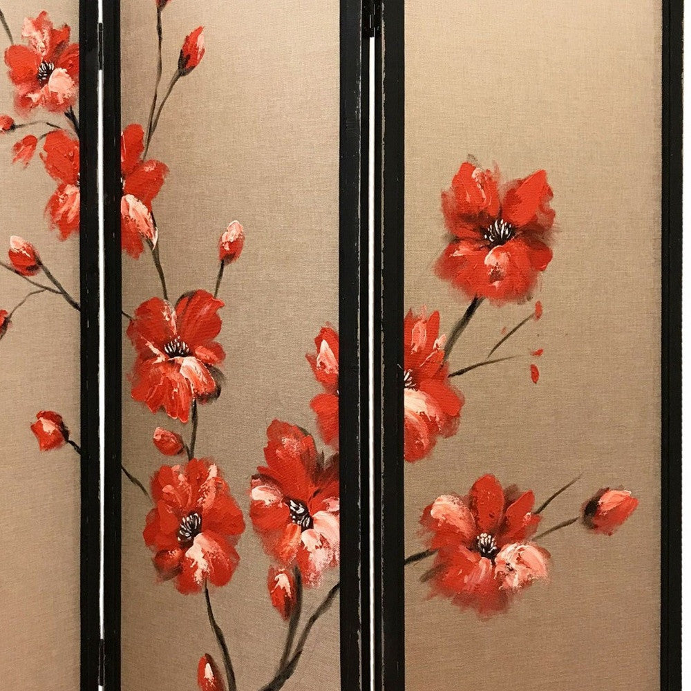 63" Brown Fabric Folding Three Panel Screen Room Divider-Room Dividers-DECOROLALA