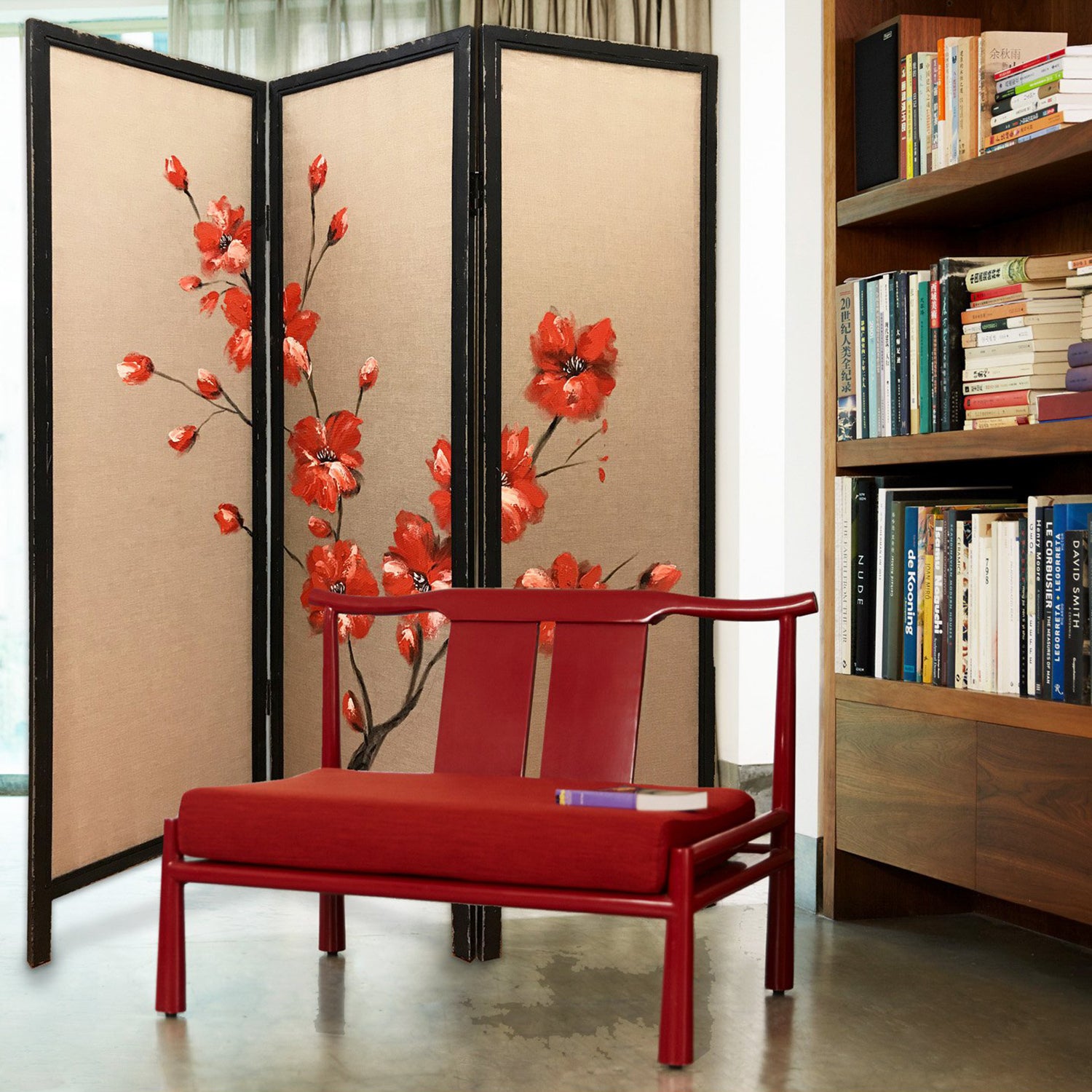 63" Brown Fabric Folding Three Panel Screen Room Divider-Room Dividers-DECOROLALA