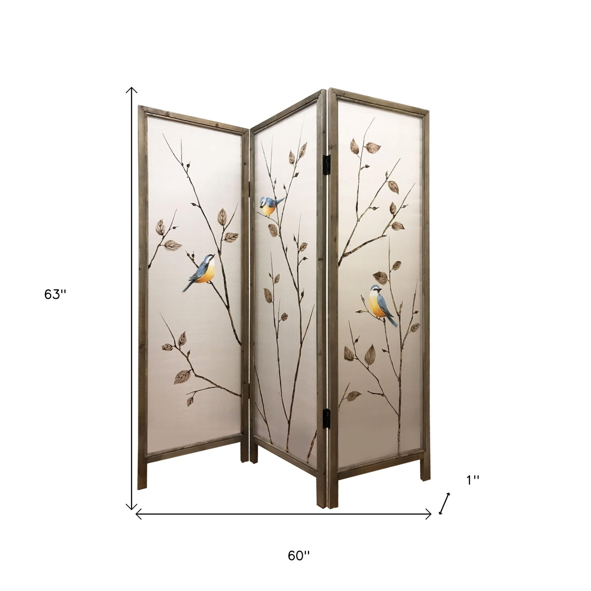 63" Brown Fabric and Wood Folding Three Panel Screen Room Divider-Room Dividers-DECOROLALA