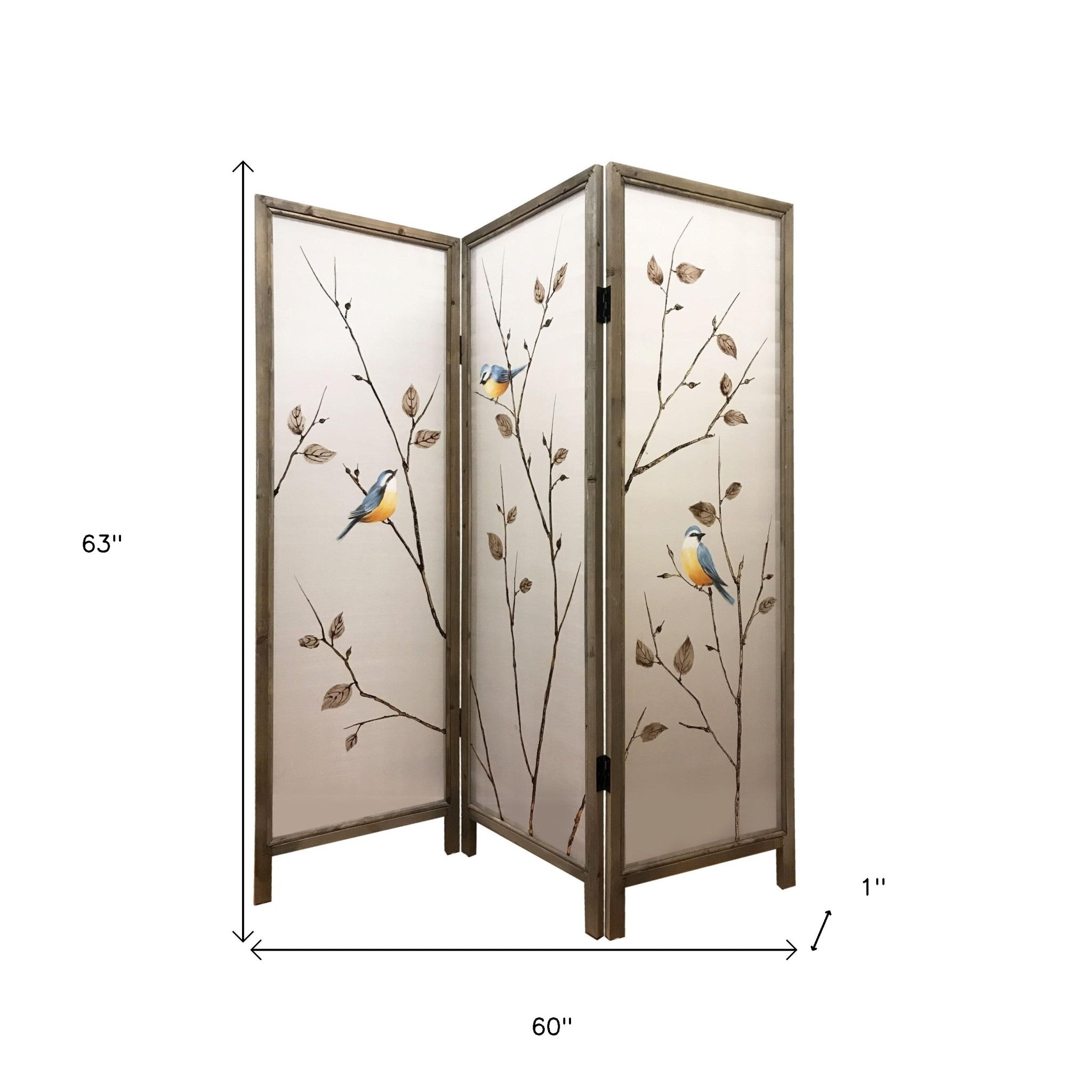 63" Brown Fabric and Wood Folding Three Panel Screen Room Divider-Room Dividers-DECOROLALA