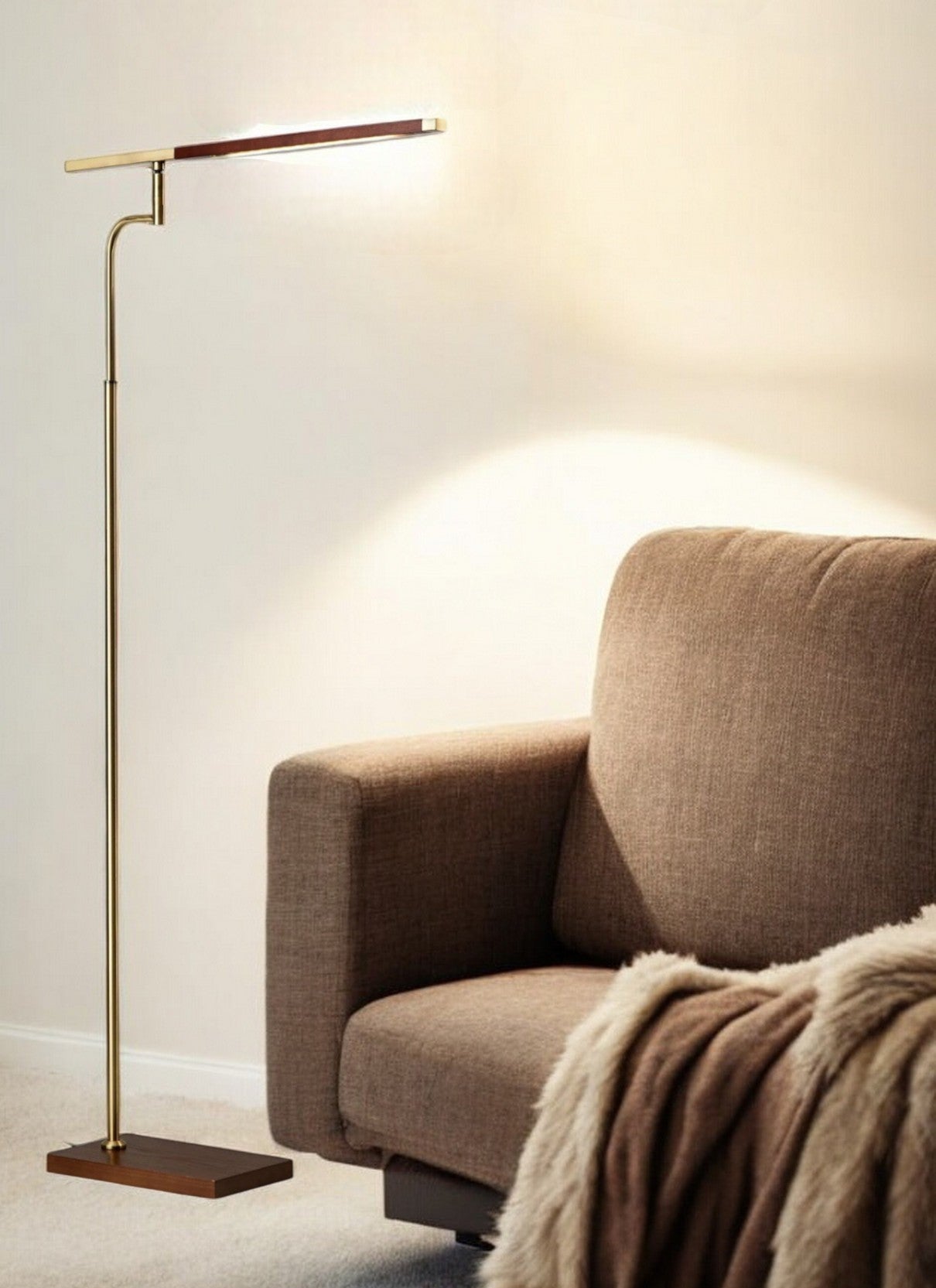 63" Brown LED Task Floor Lamp With Brass-Floor Lamps-DECOROLALA