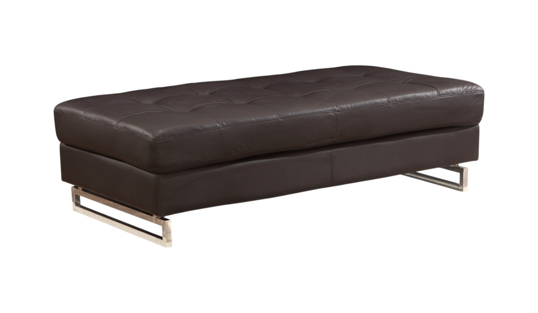 63" Brown and Silver Faux Leather Tufted Ottoman-Ottomans-DECOROLALA