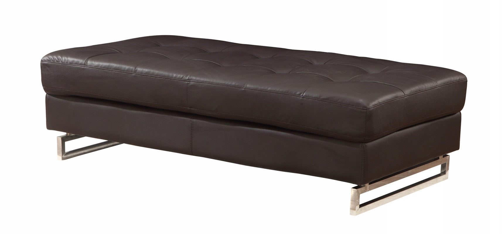 63" Brown and Silver Faux Leather Tufted Ottoman-Ottomans-DECOROLALA