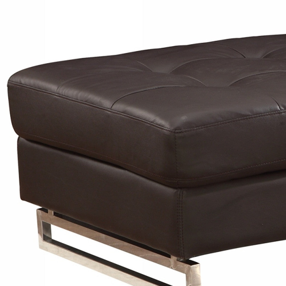 63" Brown and Silver Faux Leather Tufted Ottoman-Ottomans-DECOROLALA