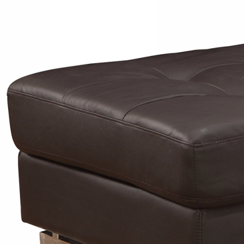 63" Brown and Silver Faux Leather Tufted Ottoman-Ottomans-DECOROLALA