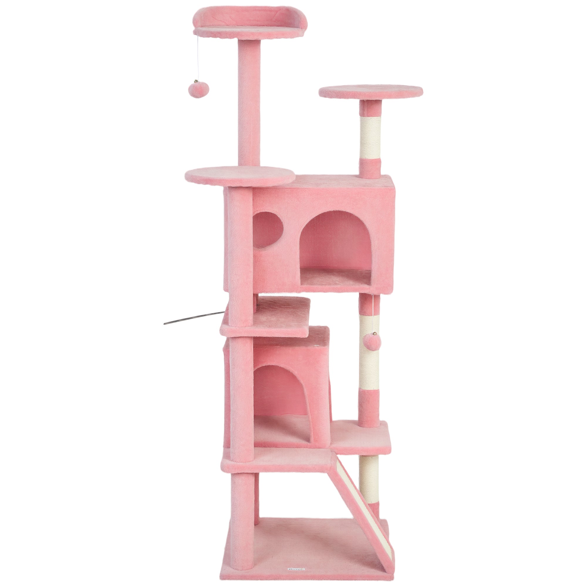 63" Cat Tree, Multi-Level Cat Tower with Scratching Posts, Cat Condos, Bed, Platforms, Ramp, Toy Ball, Pink-Cats-DECOROLALA