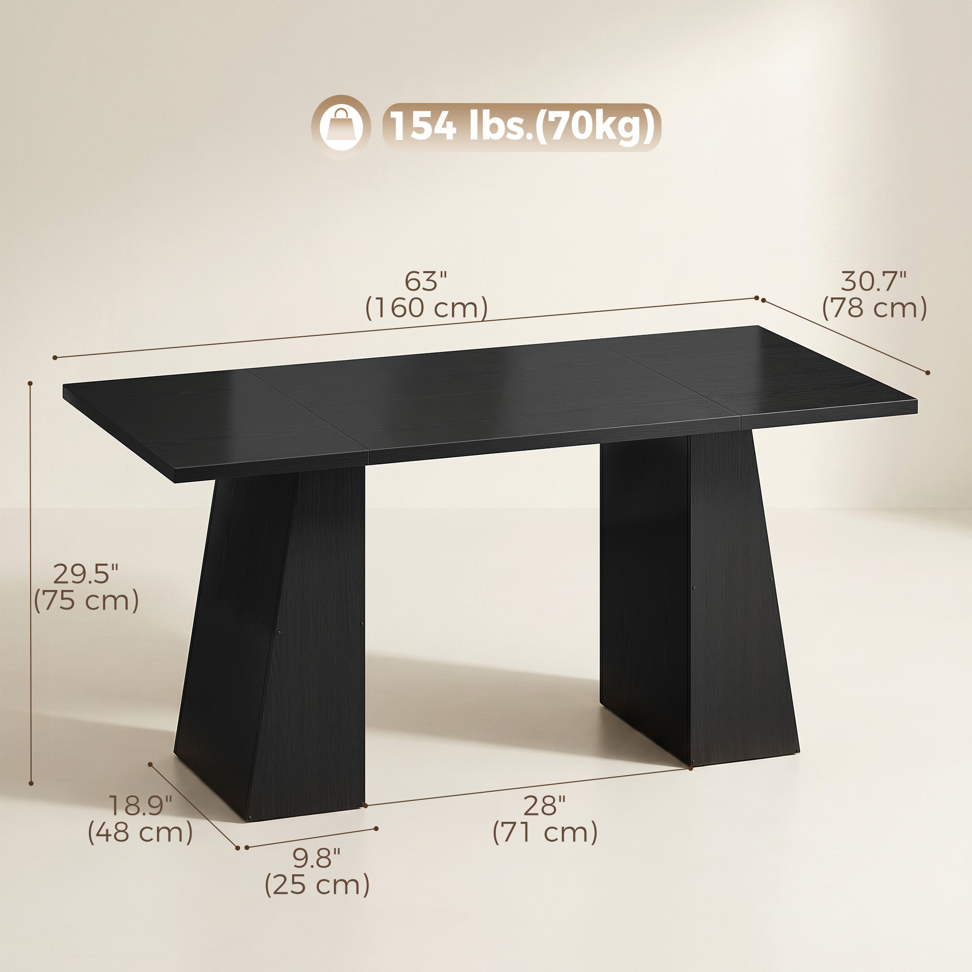 63" Computer Desk - Black Wood Grain Industrial Writing Table-Office Products > Office Furniture > Office Desks & Work Stations > Computer Desks-DECOROLALA