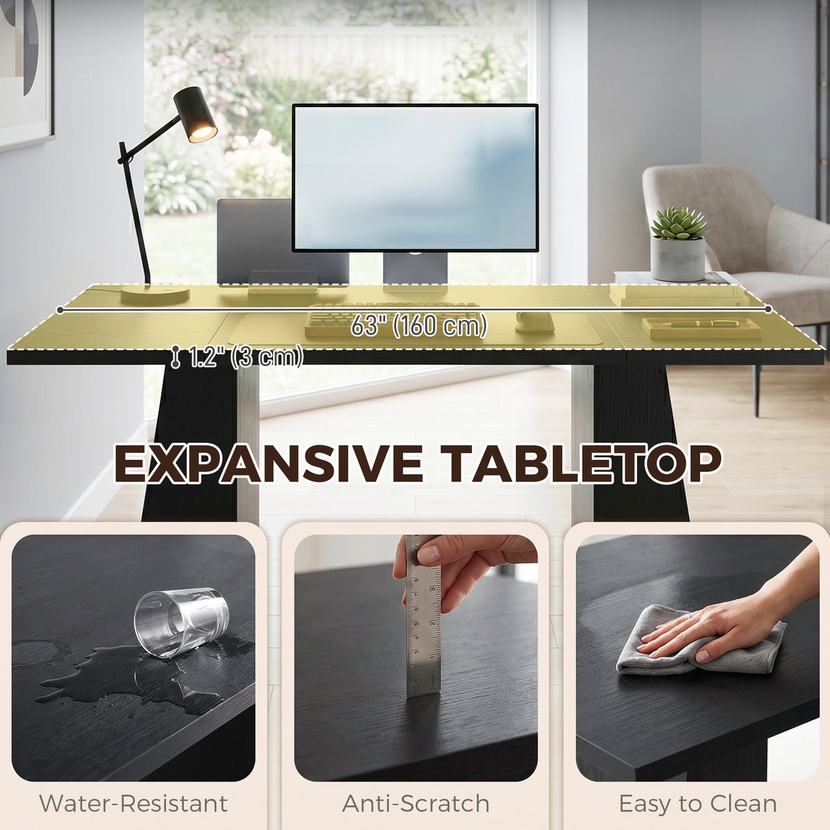 63" Computer Desk - Black Wood Grain Industrial Writing Table-Office Products > Office Furniture > Office Desks & Work Stations > Computer Desks-DECOROLALA