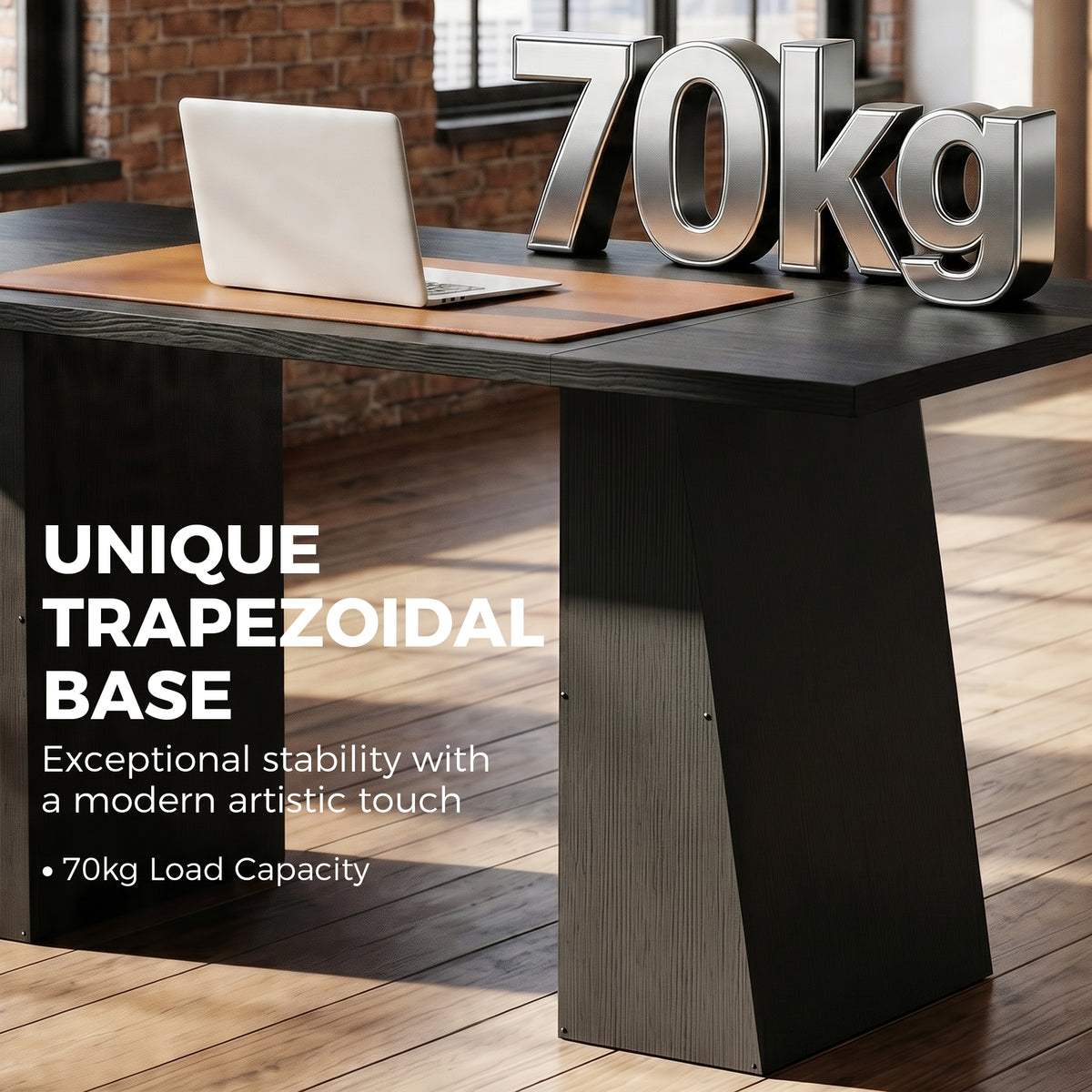 63" Computer Desk - Black Wood Grain Industrial Writing Table-Office Products > Office Furniture > Office Desks & Work Stations > Computer Desks-DECOROLALA
