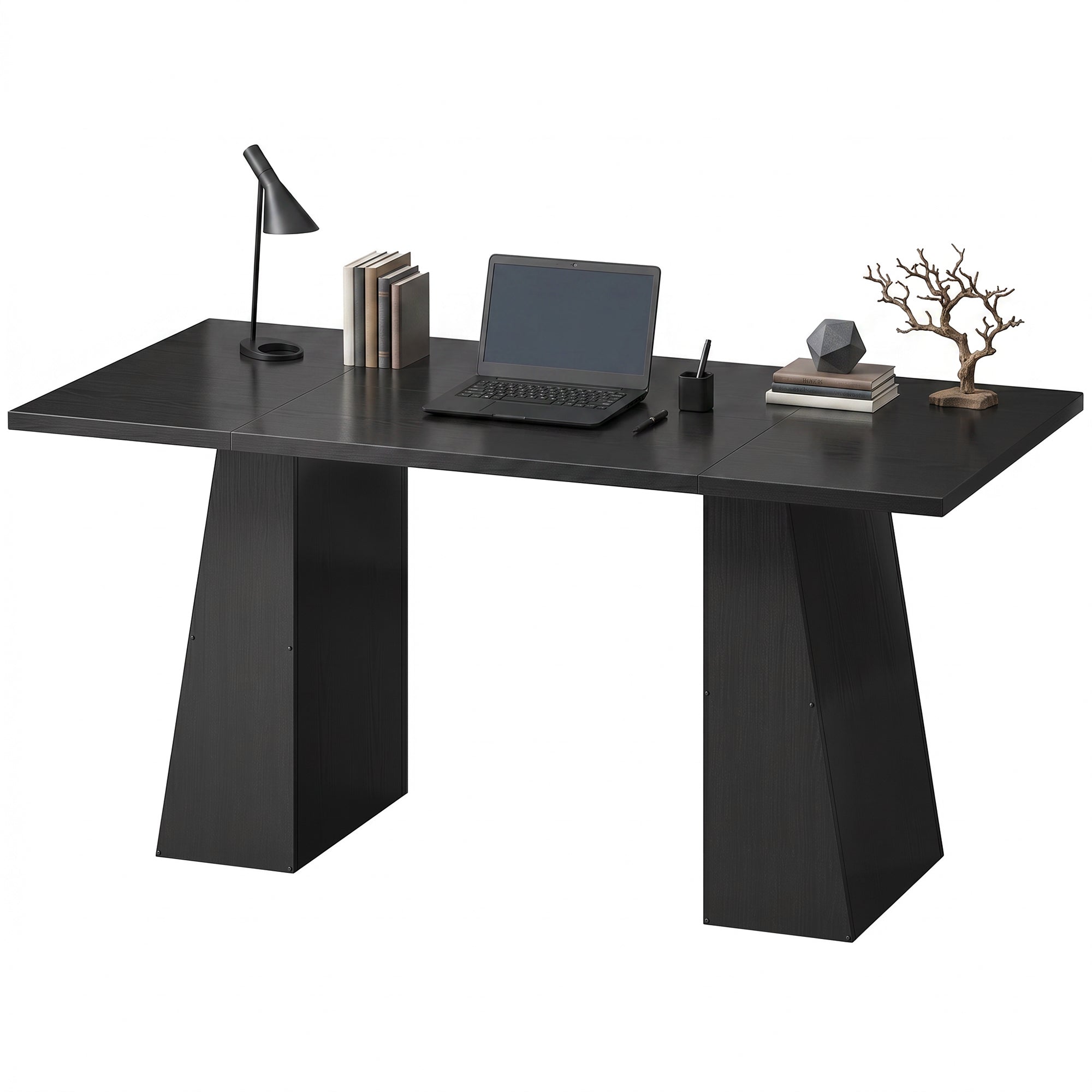 63" Computer Desk - Black Wood Grain Industrial Writing Table-Office Products > Office Furniture > Office Desks & Work Stations > Computer Desks-DECOROLALA
