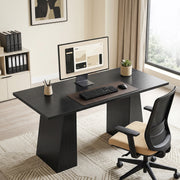 63" Computer Desk - Black Wood Grain Industrial Writing Table-Office Products > Office Furniture > Office Desks & Work Stations > Computer Desks-DECOROLALA