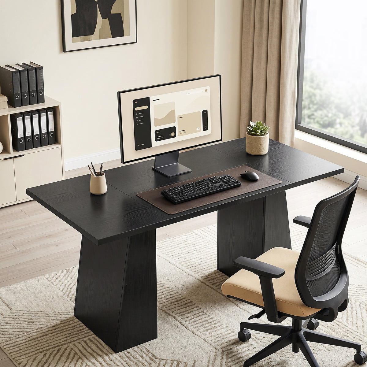 63" Computer Desk - Black Wood Grain Industrial Writing Table-Office Products > Office Furniture > Office Desks & Work Stations > Computer Desks-DECOROLALA