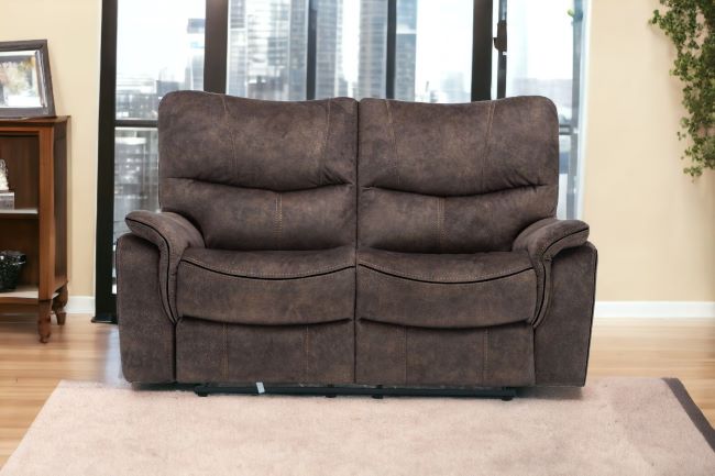 63" Dark Brown Microfiber Manual Reclining Love Seat-Love Seats-DECOROLALA