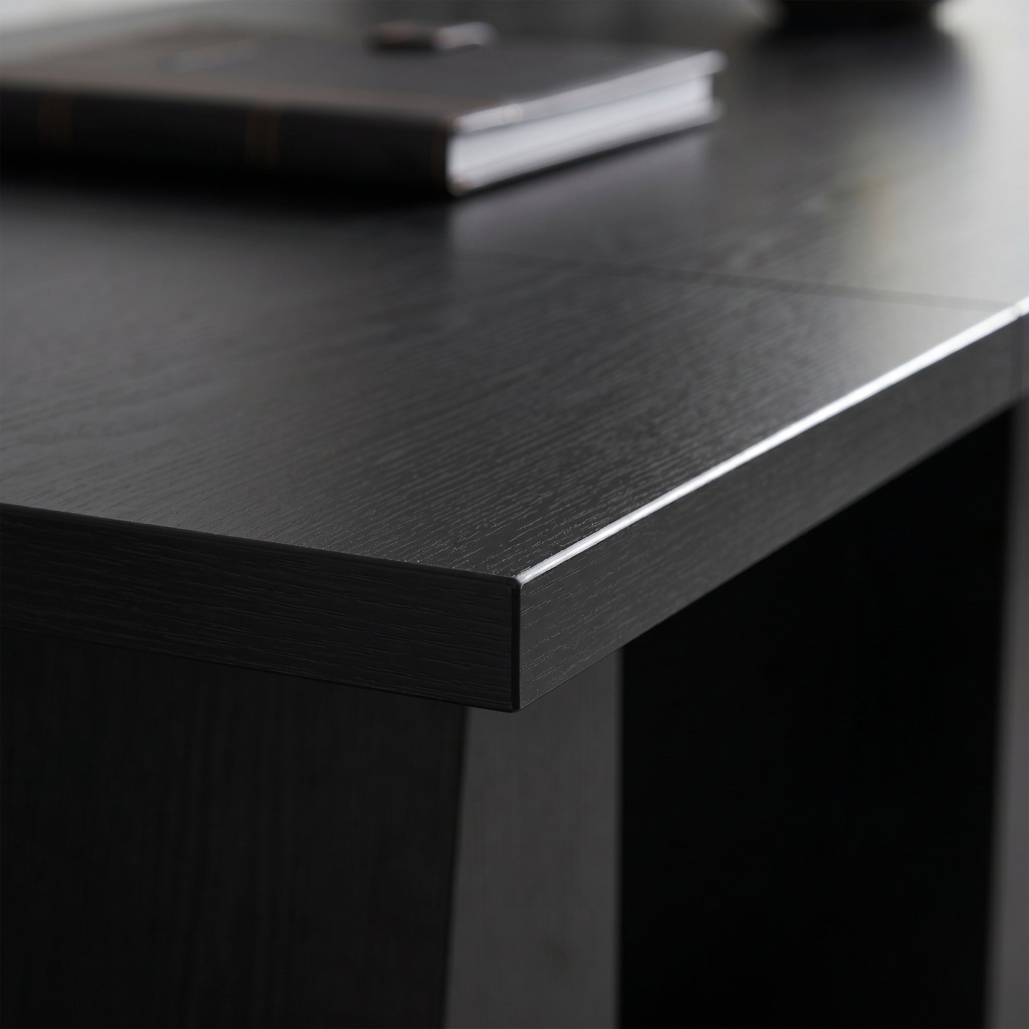 63 Inch Computer Desk with Trapezoidal Frame Light Black Wood Grain-Office Products > Office Furniture > Office Desks & Work Stations > Computer Desks-DECOROLALA