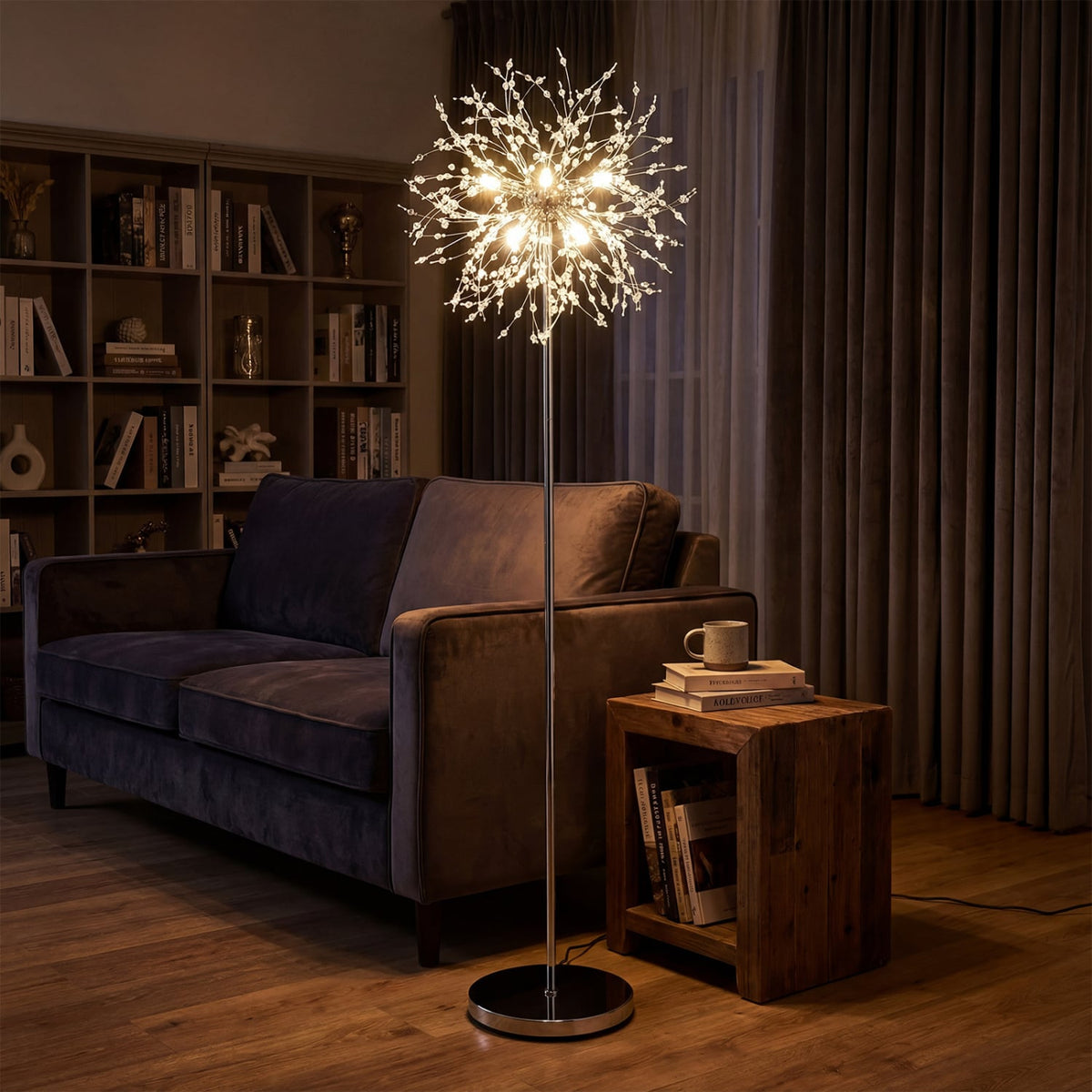 63-Inch Crystal Floor Lamp with Acrylic Crystals-Sliver-Table & Floor Lamps-DECOROLALA