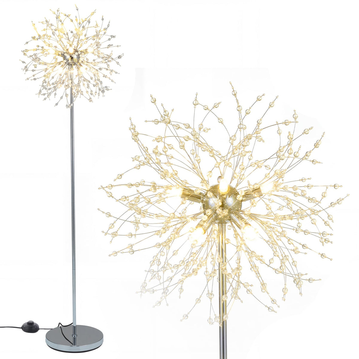 63-Inch Crystal Floor Lamp with Acrylic Crystals-Sliver-Table & Floor Lamps-DECOROLALA