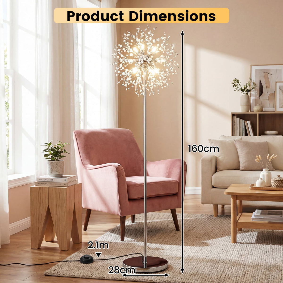 63-Inch Crystal Floor Lamp with Acrylic Crystals-Sliver-Table & Floor Lamps-DECOROLALA