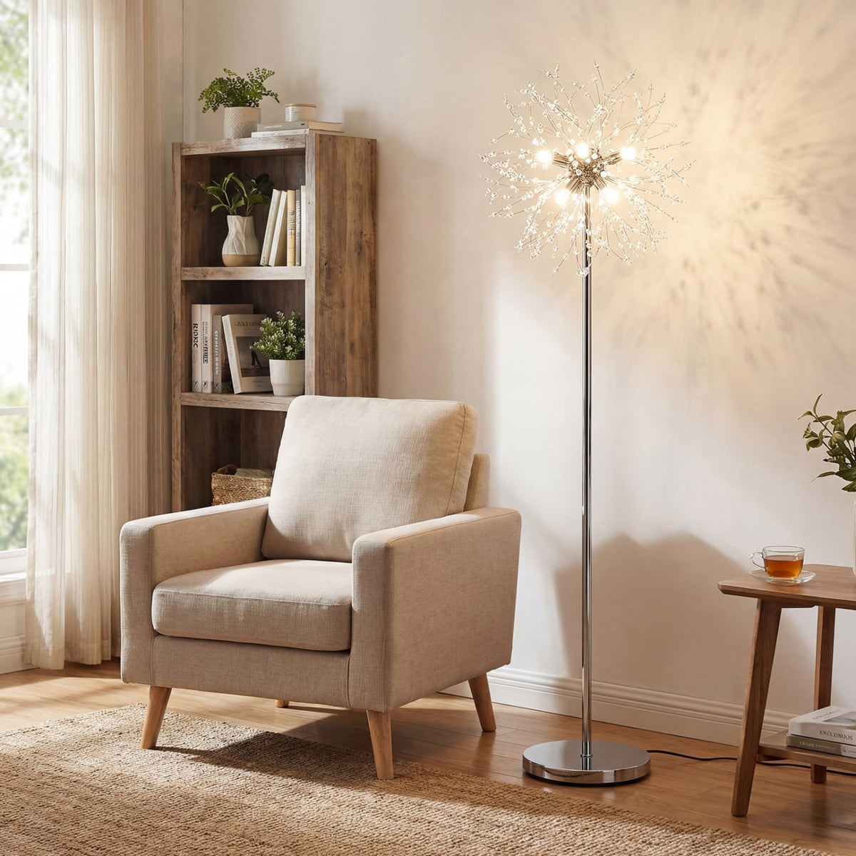 63-Inch Crystal Floor Lamp with Acrylic Crystals-Sliver-Table & Floor Lamps-DECOROLALA