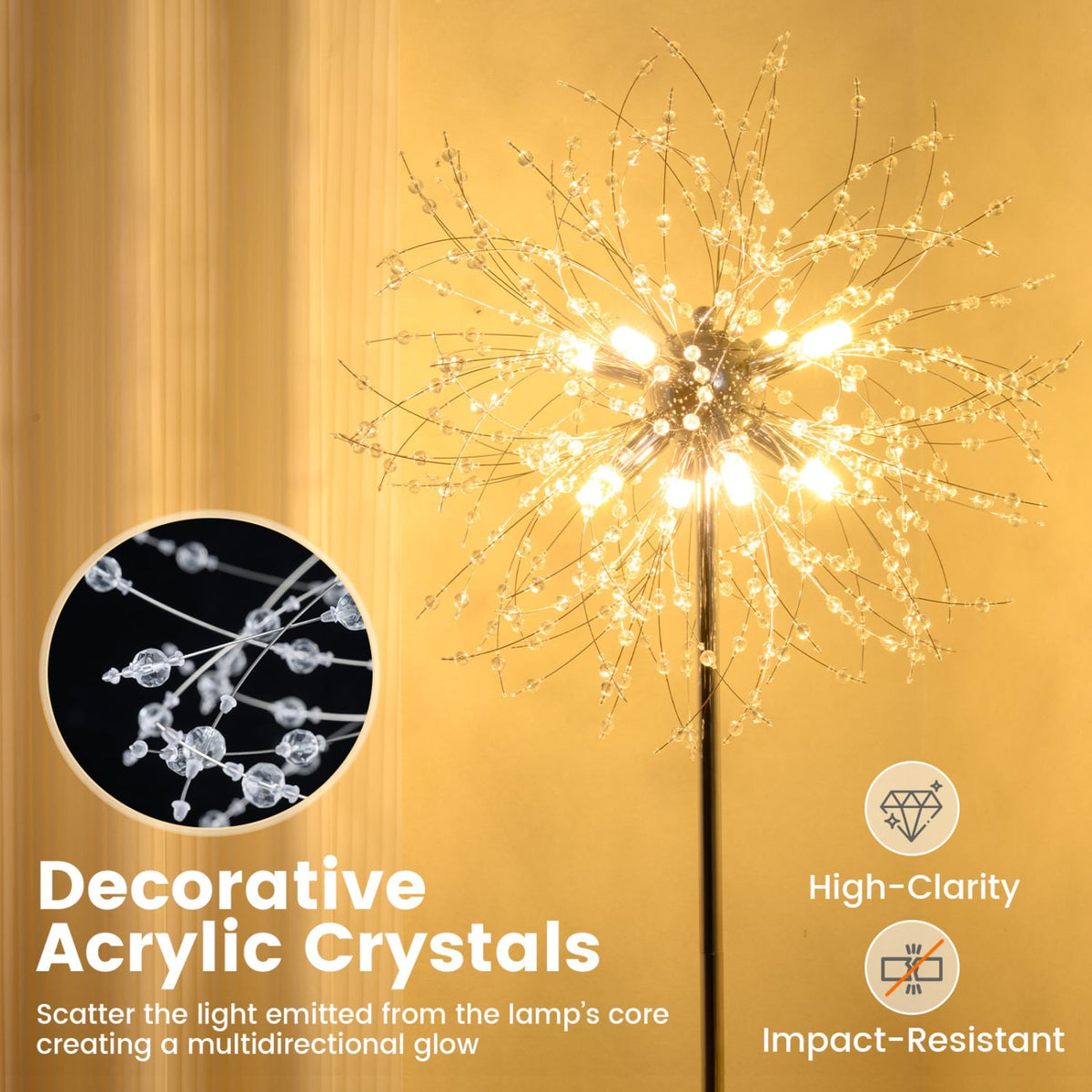63-Inch Crystal Floor Lamp with Acrylic Crystals-Sliver-Table & Floor Lamps-DECOROLALA