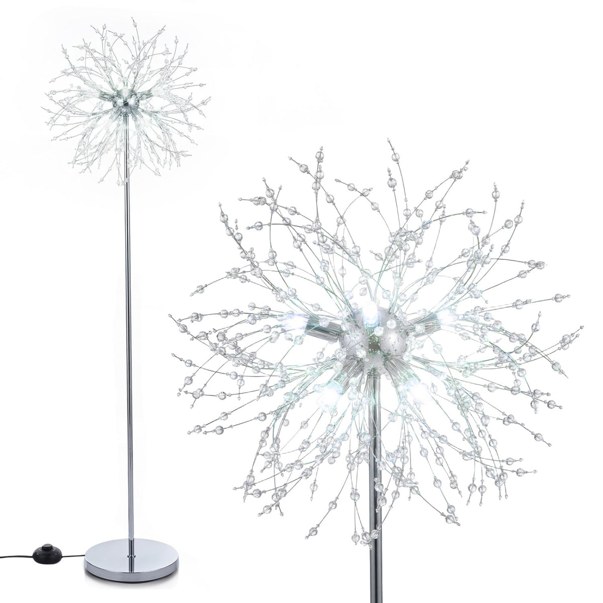 63-Inch Crystal Floor Lamp with Acrylic Crystals-Sliver-Table & Floor Lamps-DECOROLALA