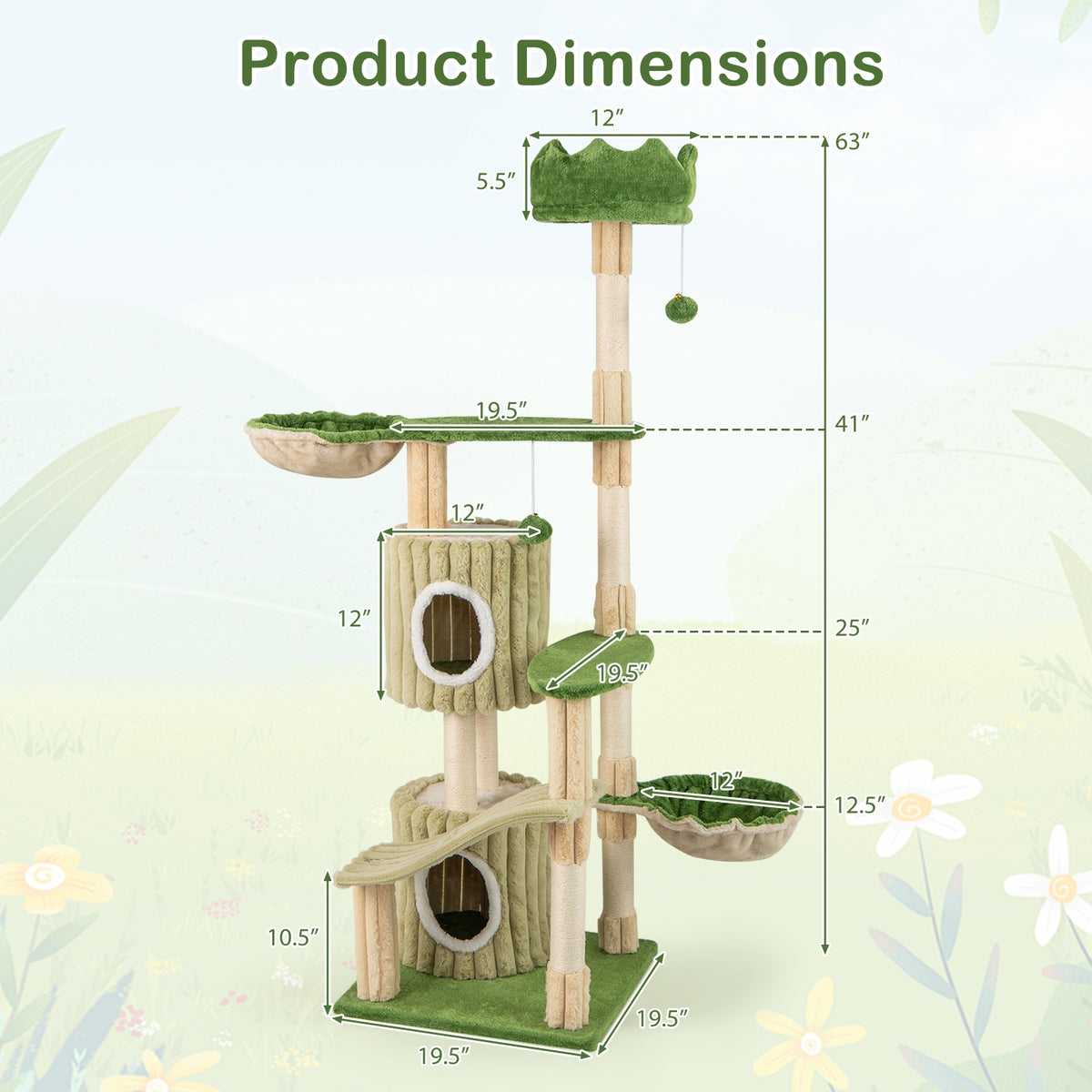 63 Inch Multi-Level Aesthetic Stripped Kitten Tower with 2 Condos-Green-Cat Trees & Scratchers-DECOROLALA