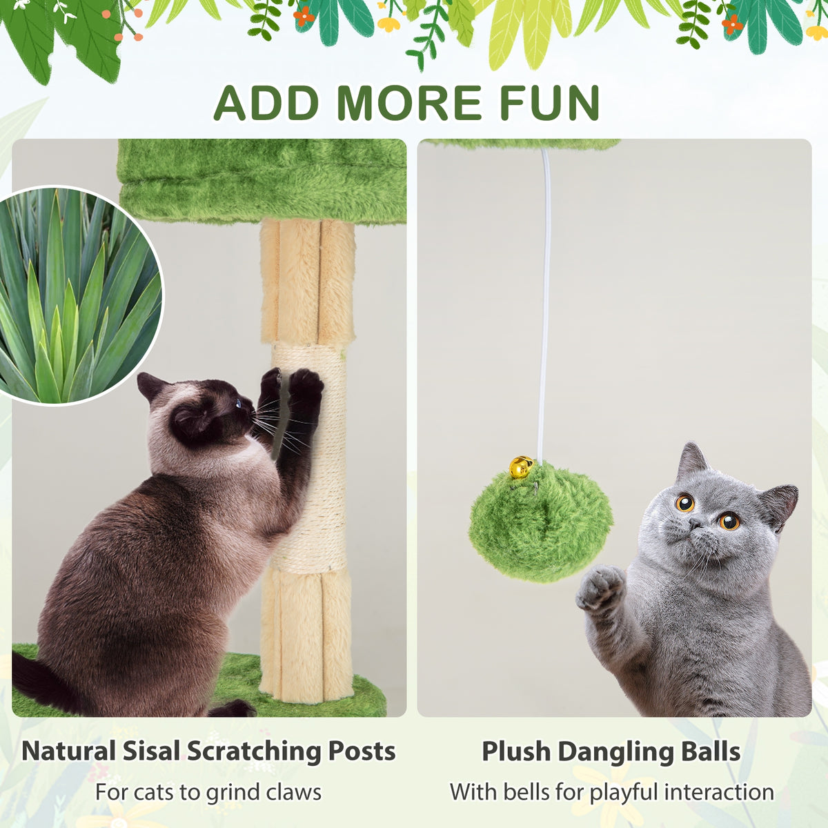 63 Inch Multi-Level Aesthetic Stripped Kitten Tower with 2 Condos-Green-Cat Trees & Scratchers-DECOROLALA