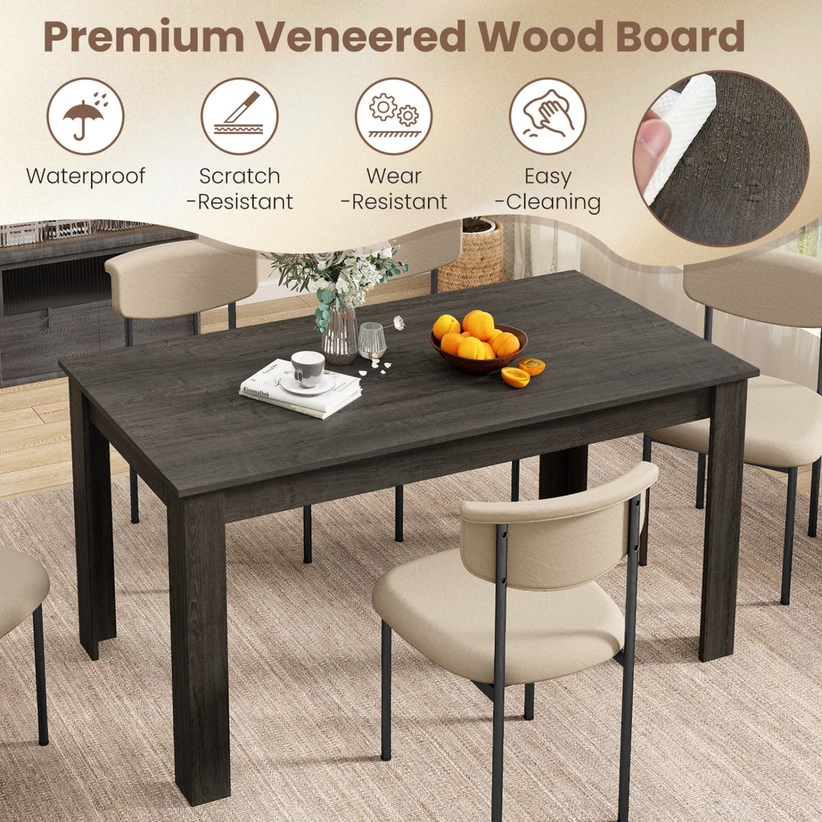 63 Inch Rectangular Modern Dining Kitchen Table-Gray-Dining Tables-DECOROLALA