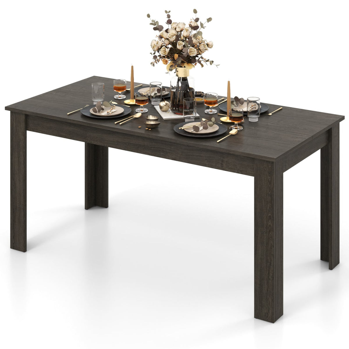 63 Inch Rectangular Modern Dining Kitchen Table-Gray-Dining Tables-DECOROLALA