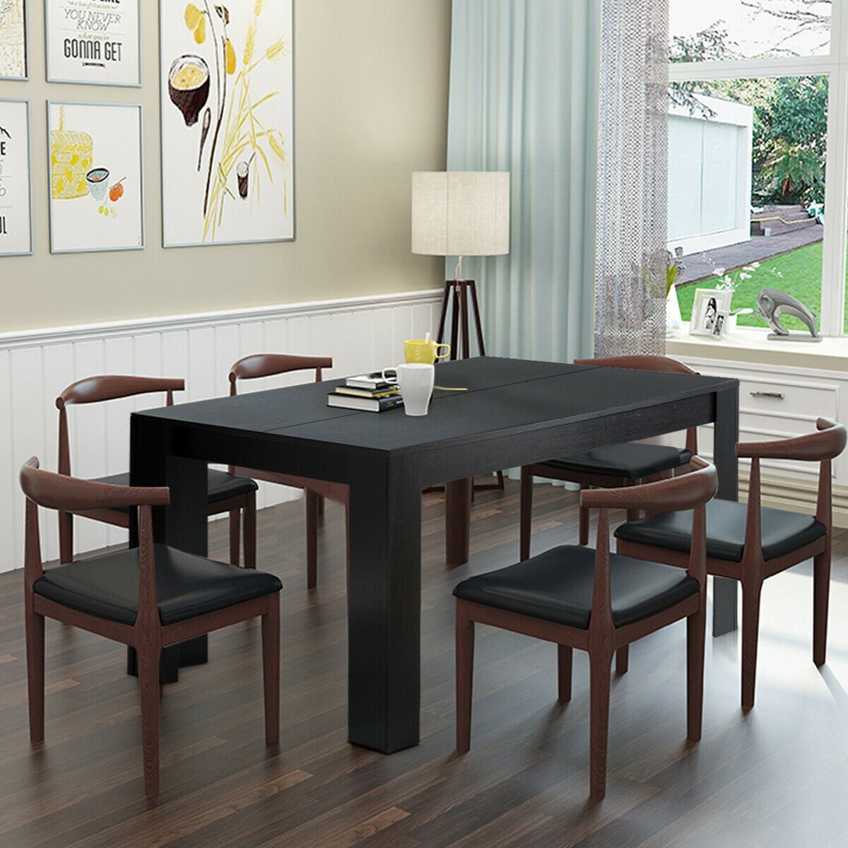 63 Inch Rectangular Modern Dining Kitchen Table for 6 People-Black-Dining Tables-DECOROLALA